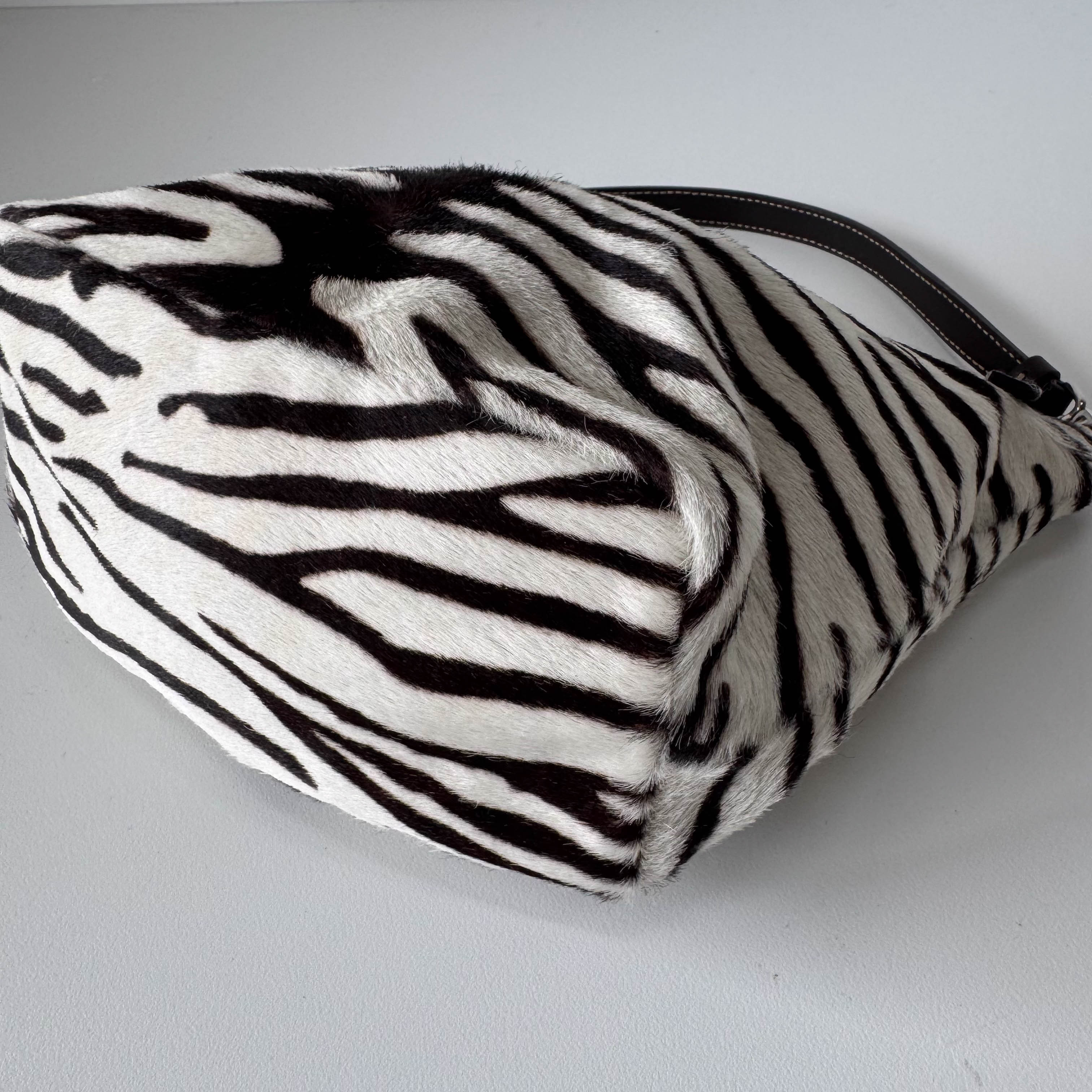 Neutral Zebra Print Pony Hair Shoulder Bag