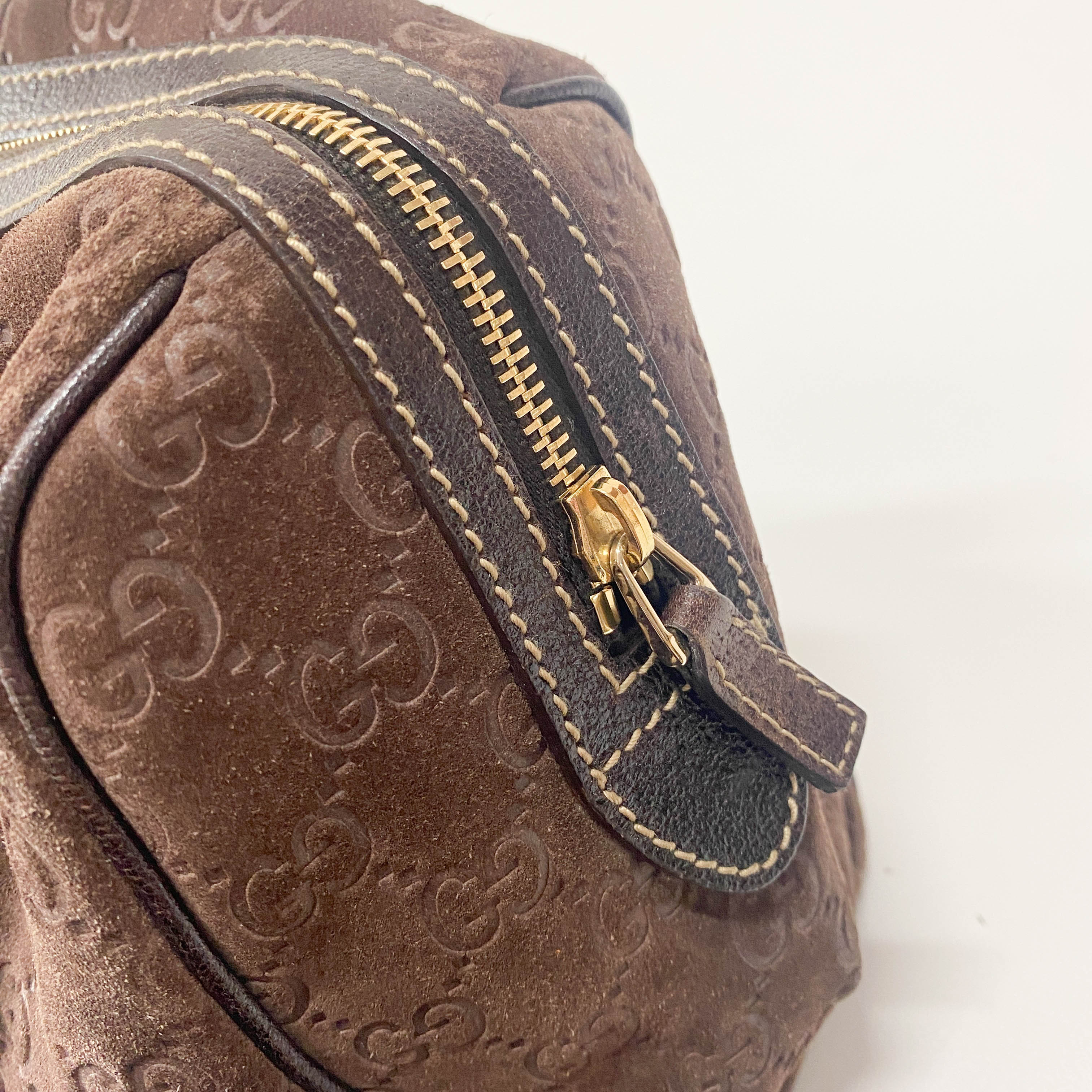 GG Medium Brown Monogram Suede Handbag