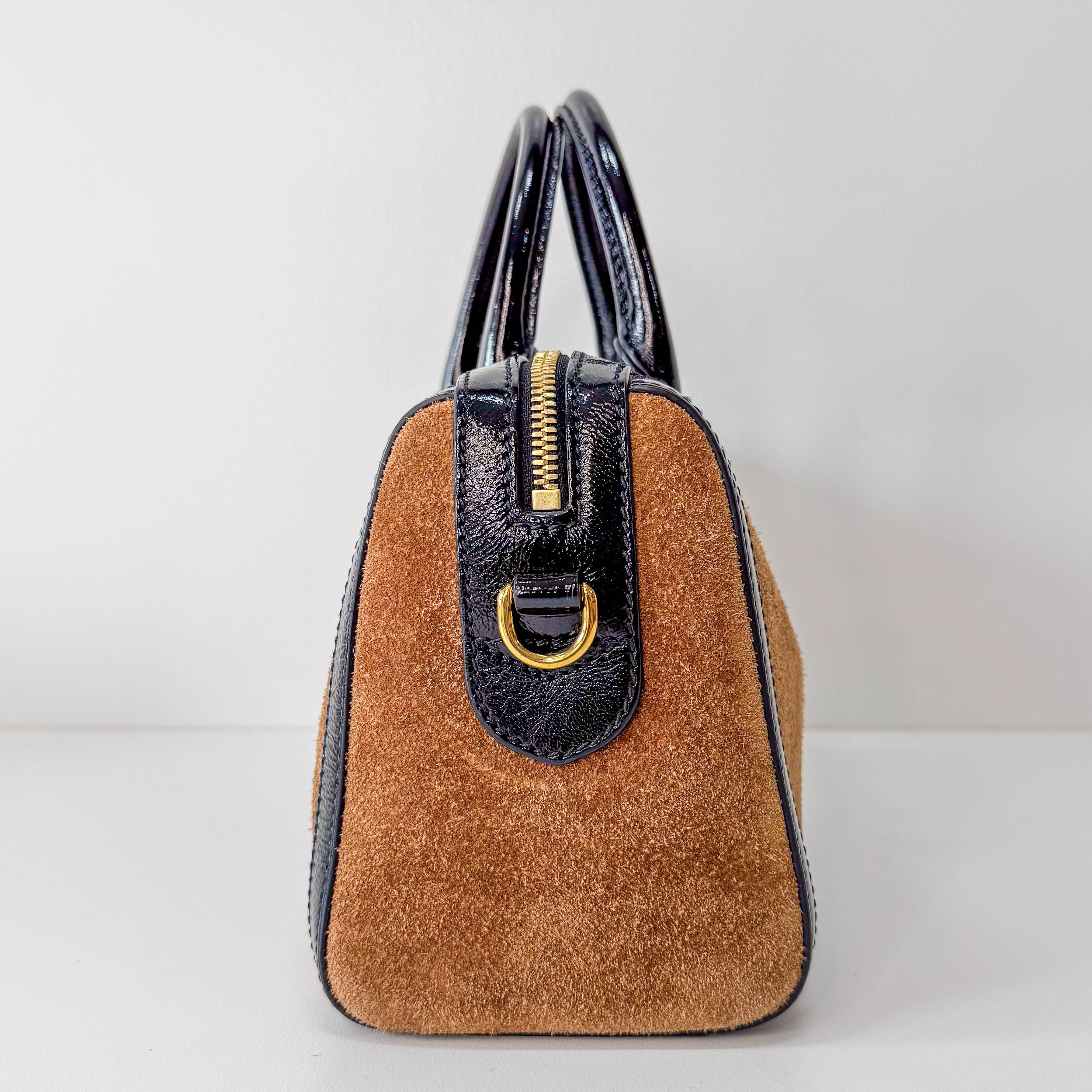 Ophidia Brown Suede Top Hanlde Bag