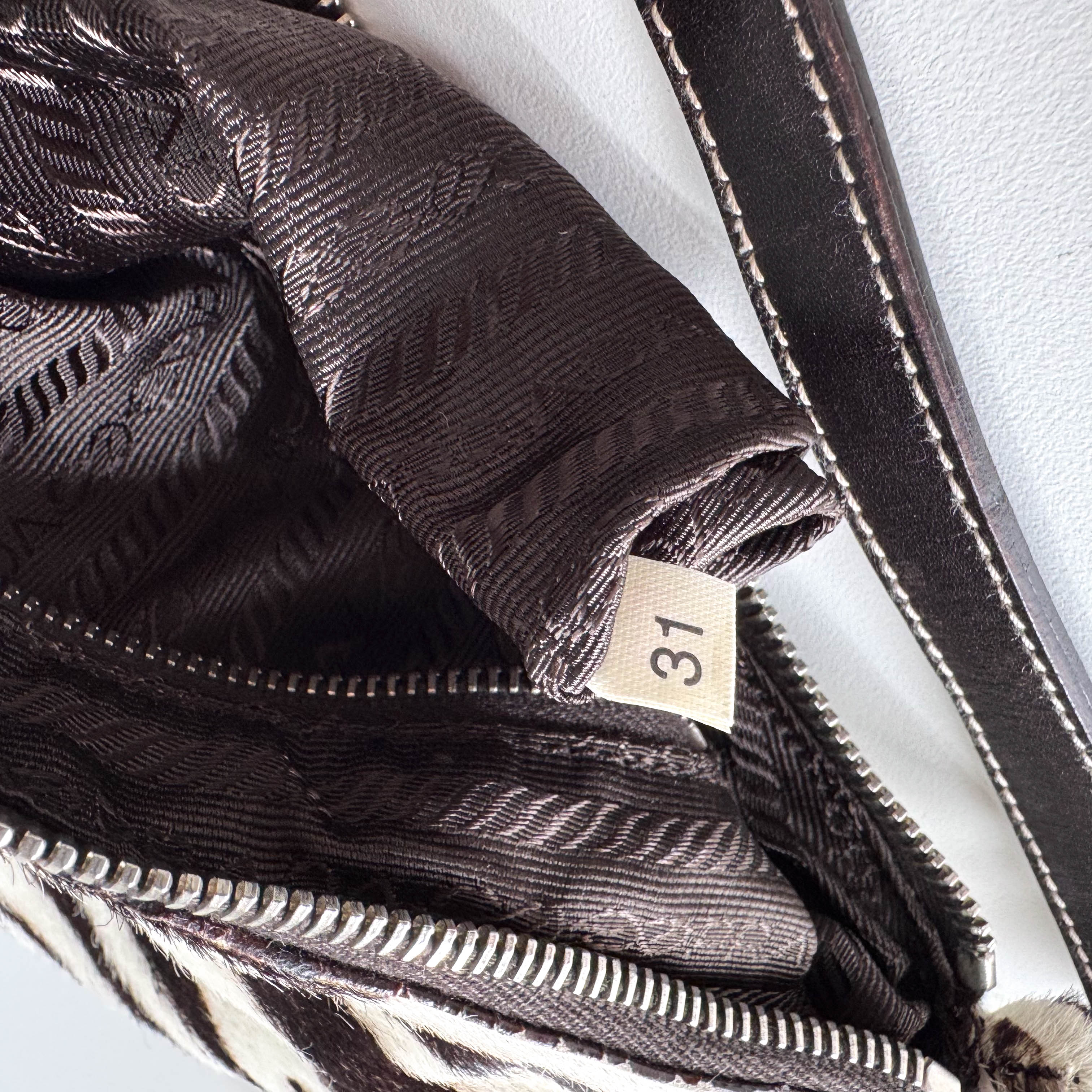 Neutral Zebra Print Pony Hair Shoulder Bag