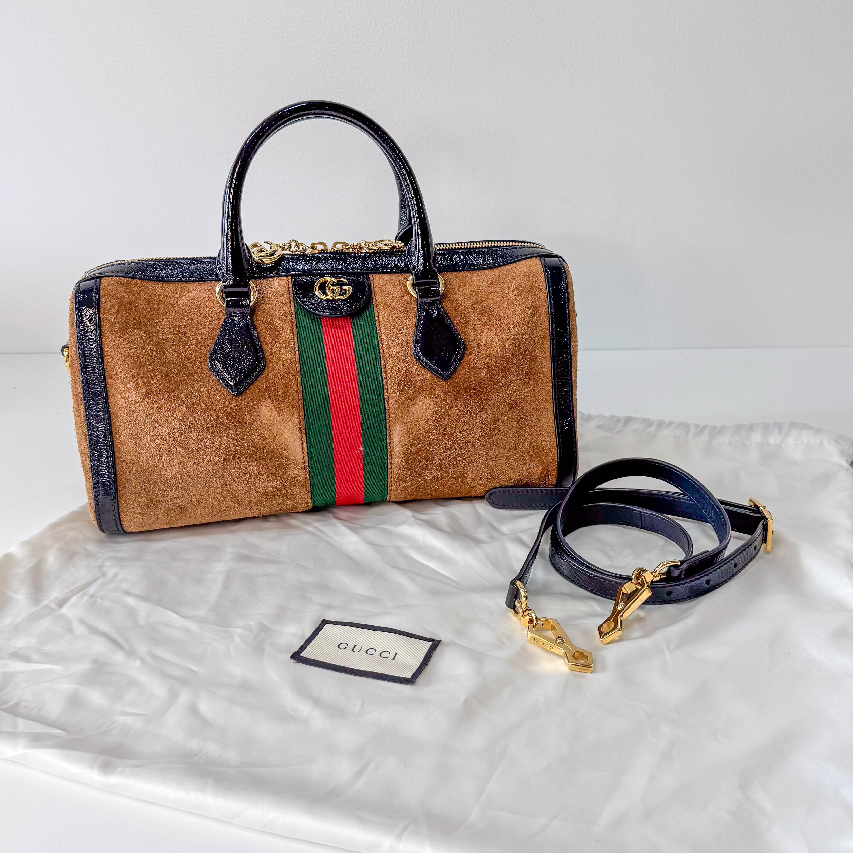 Ophidia Brown Suede Top Hanlde Bag