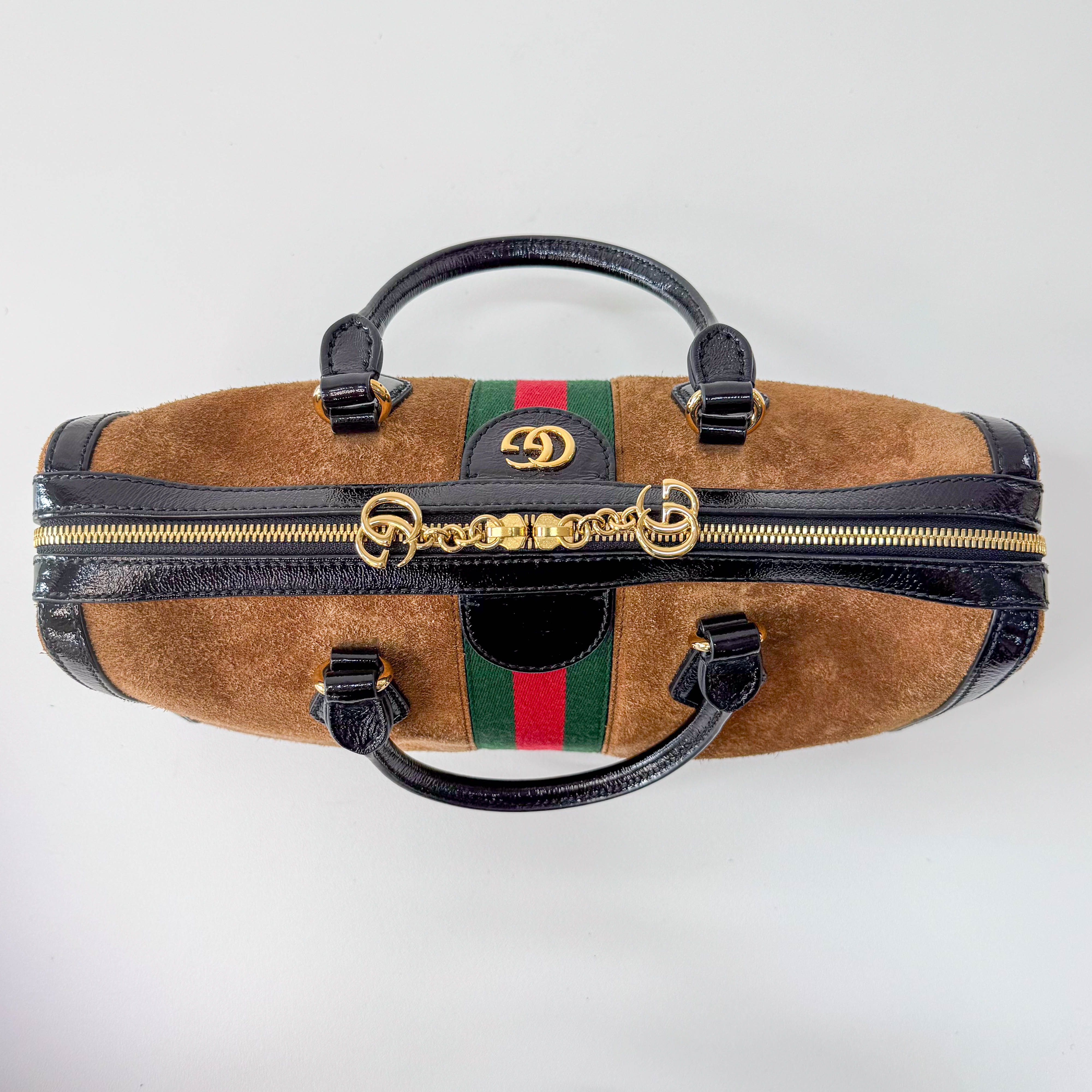 Ophidia Brown Suede Top Hanlde Bag