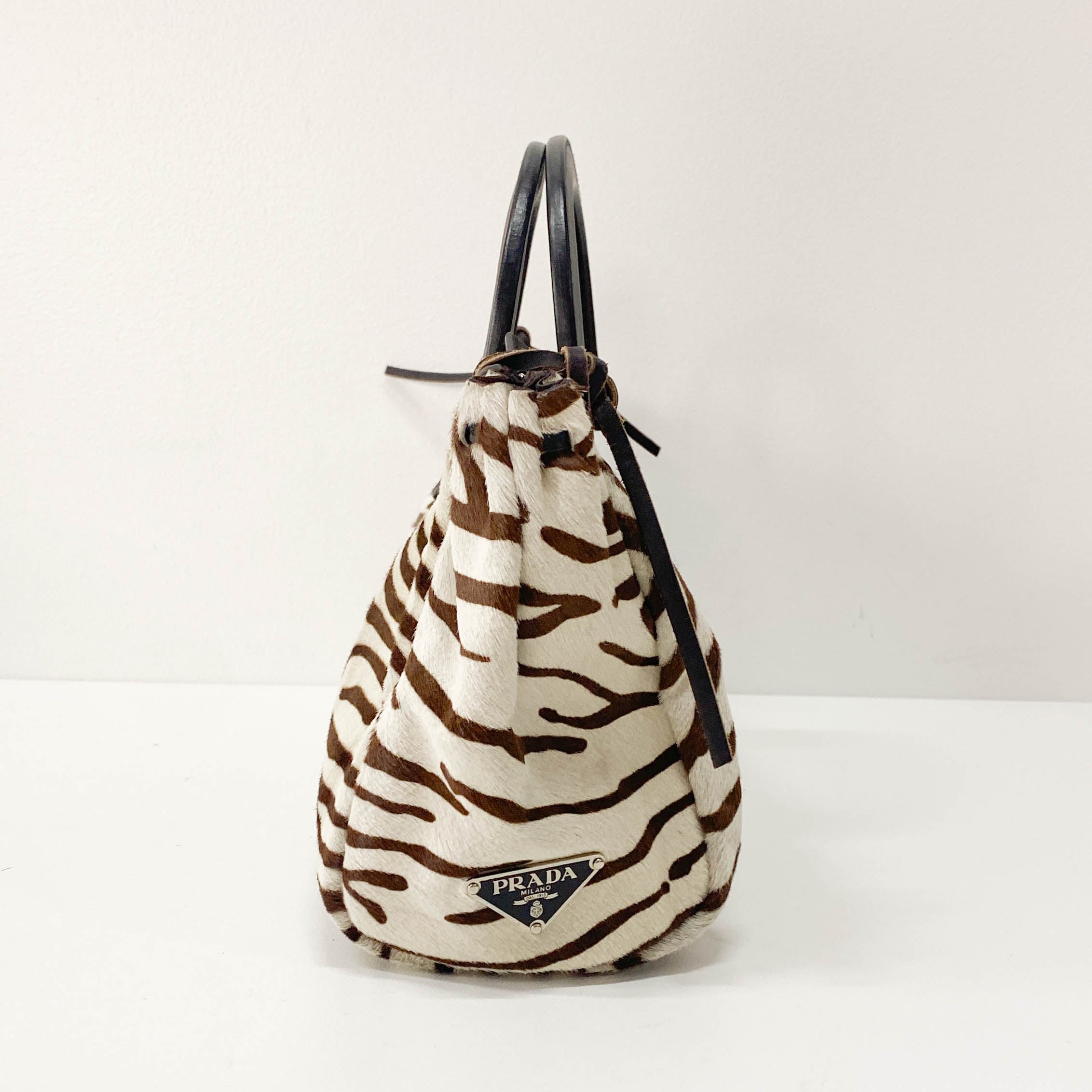 White Zebra Print Pony Hair Handbag