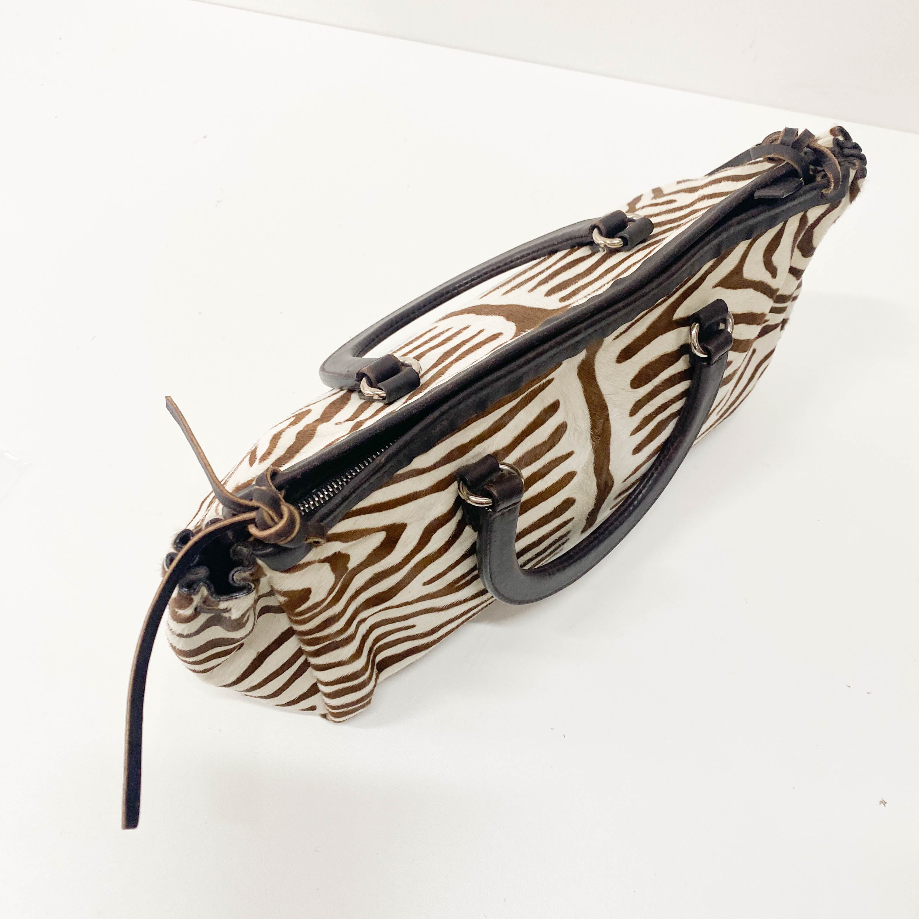 White Zebra Print Pony Hair Handbag