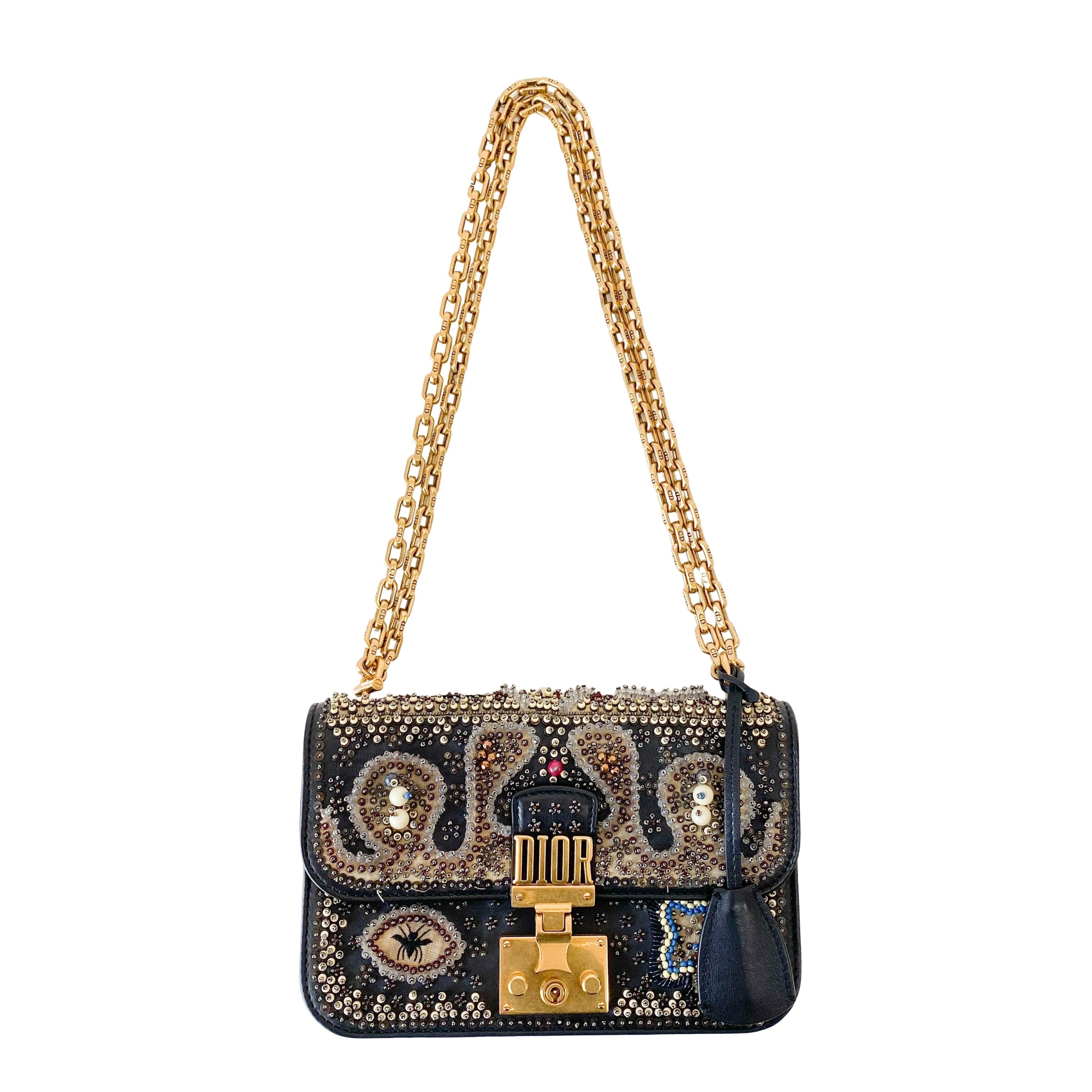 Addict Flap Embroidery Beads and Gold Hardware Chain Bag