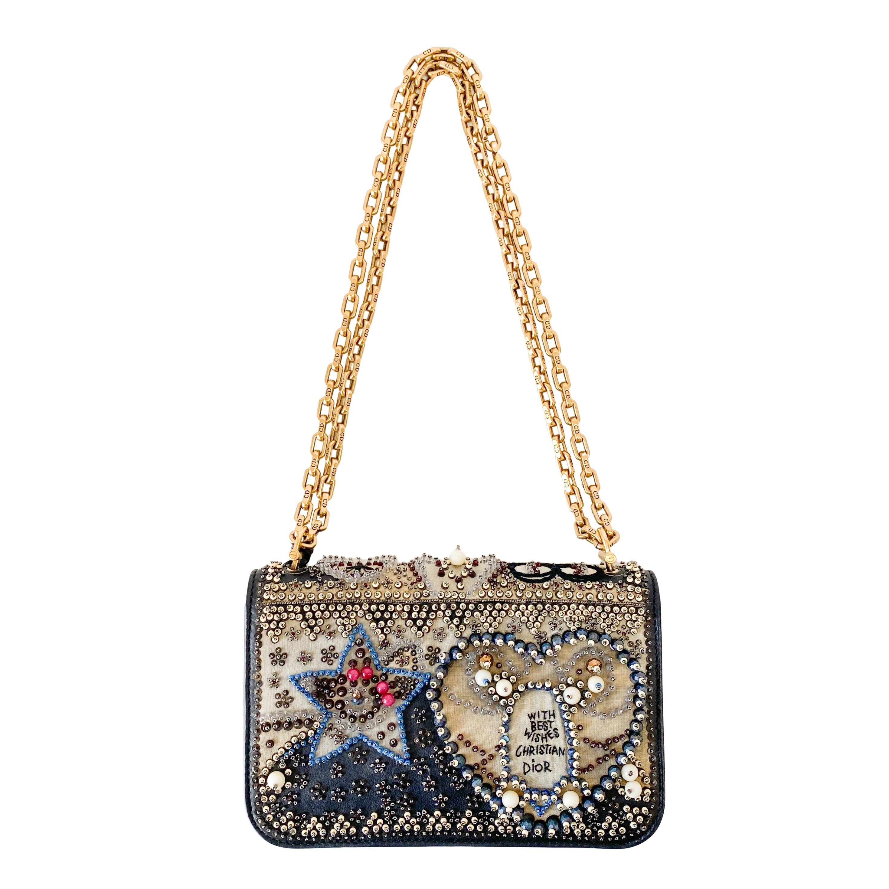Addict Flap Embroidery Beads and Gold Hardware Chain Bag