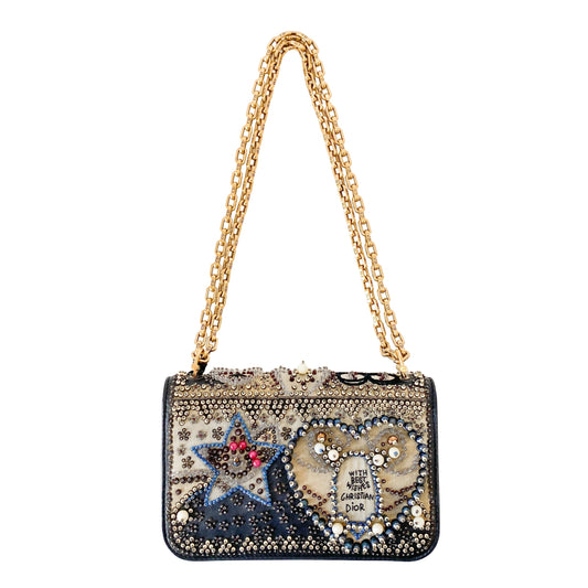 Addict Flap Embroidery Beads and Gold Hardware Chain Bag