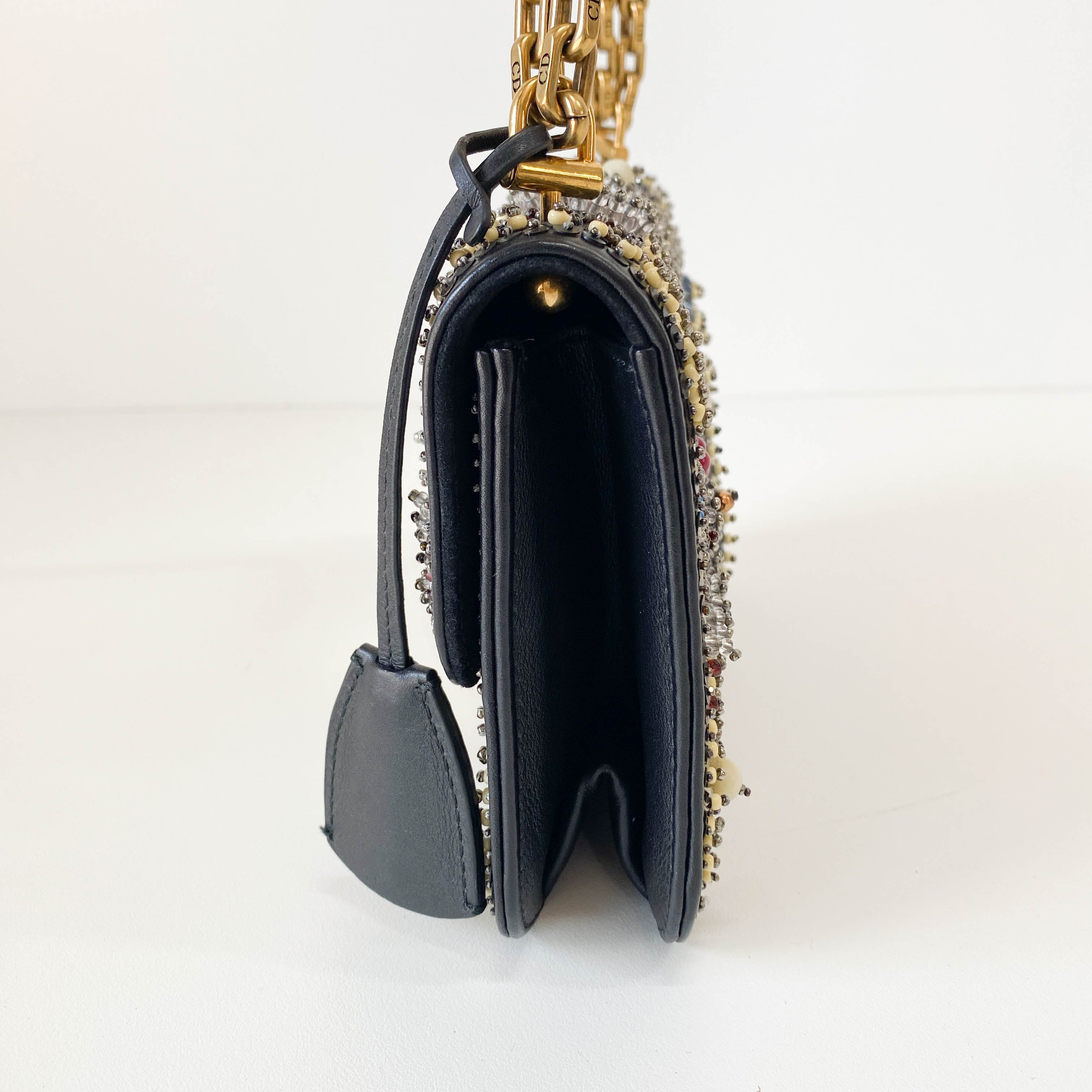 Addict Flap Embroidery Beads and Gold Hardware Chain Bag