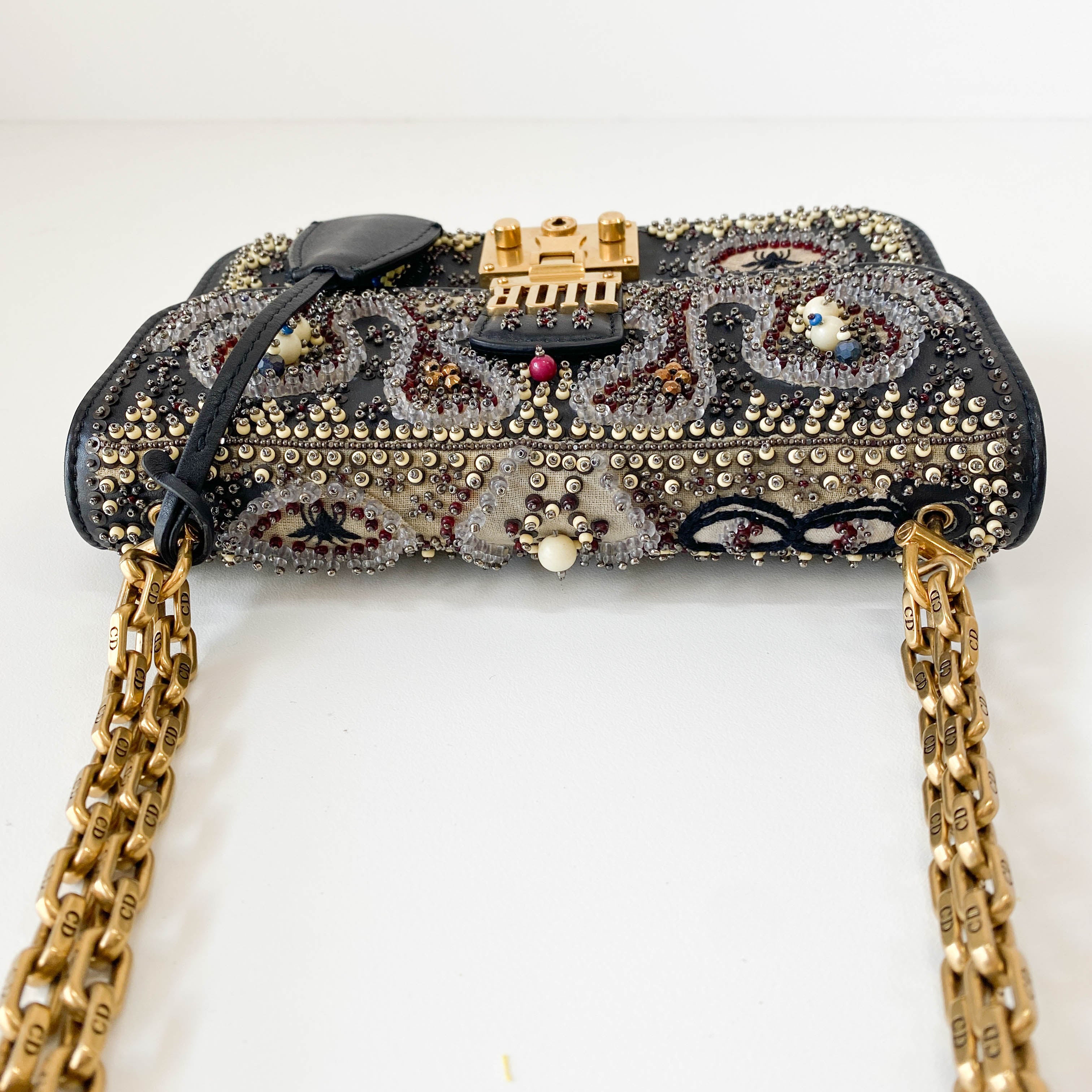 Addict Flap Embroidery Beads and Gold Hardware Chain Bag