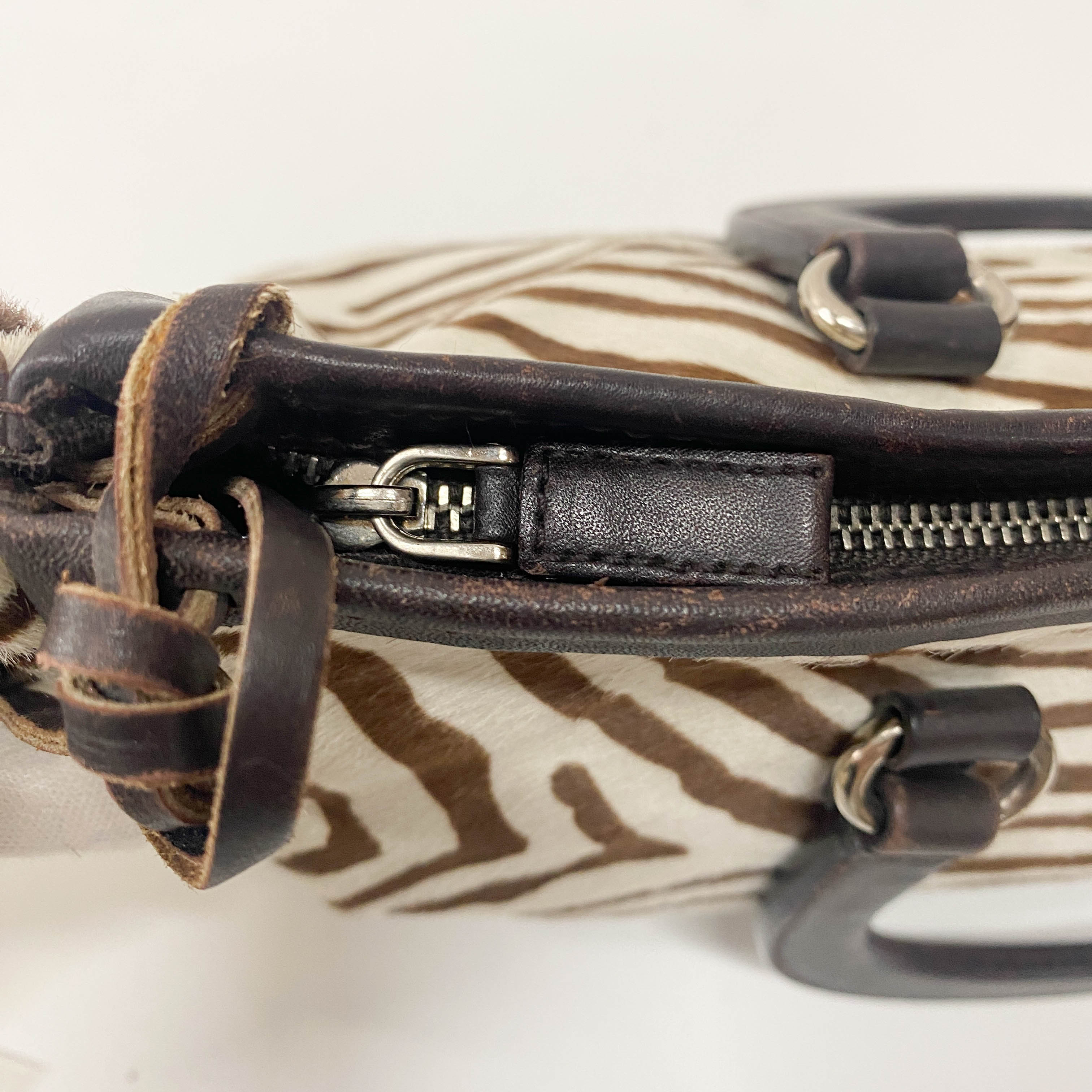 White Zebra Print Pony Hair Handbag