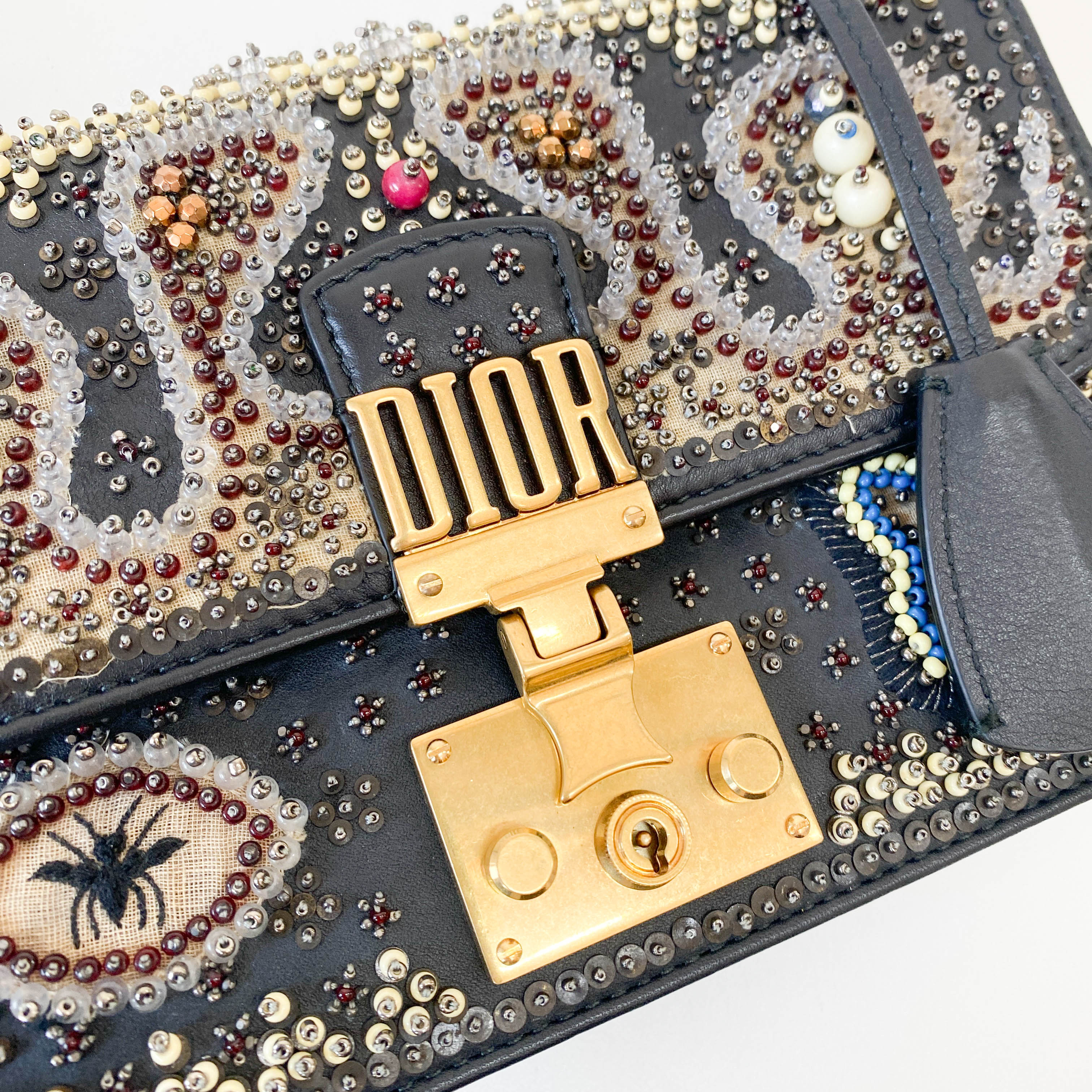 Addict Flap Embroidery Beads and Gold Hardware Chain Bag