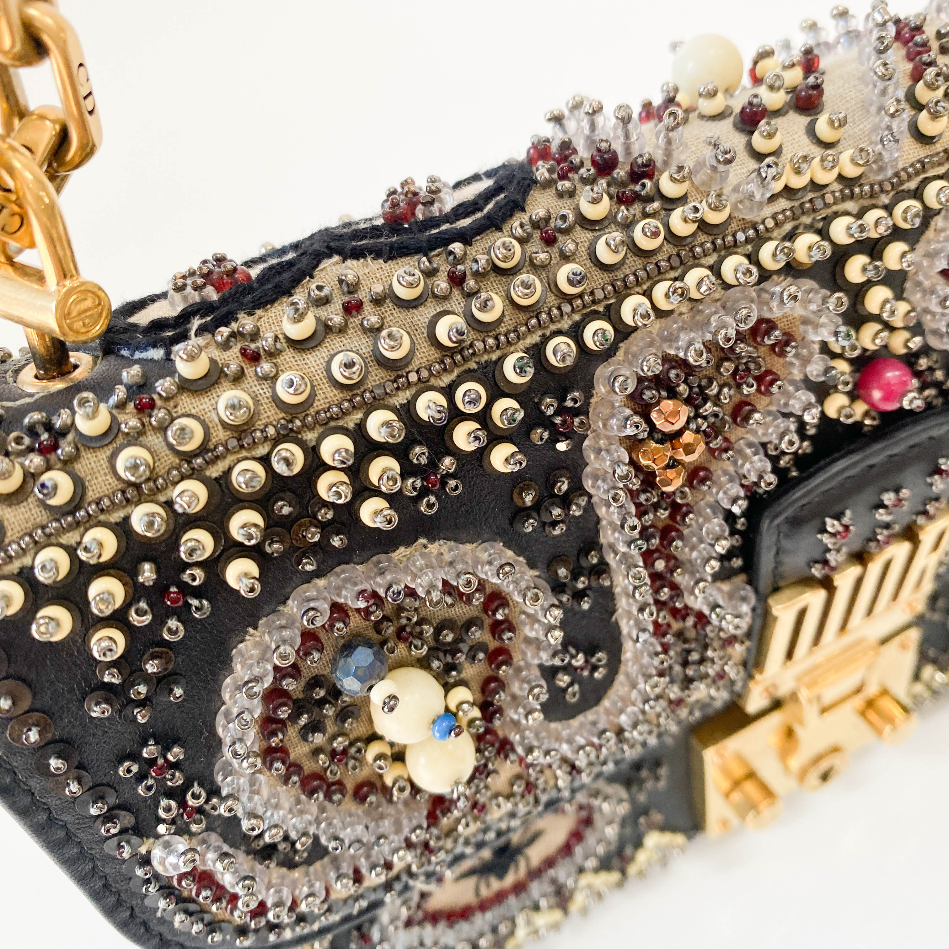 Addict Flap Embroidery Beads and Gold Hardware Chain Bag