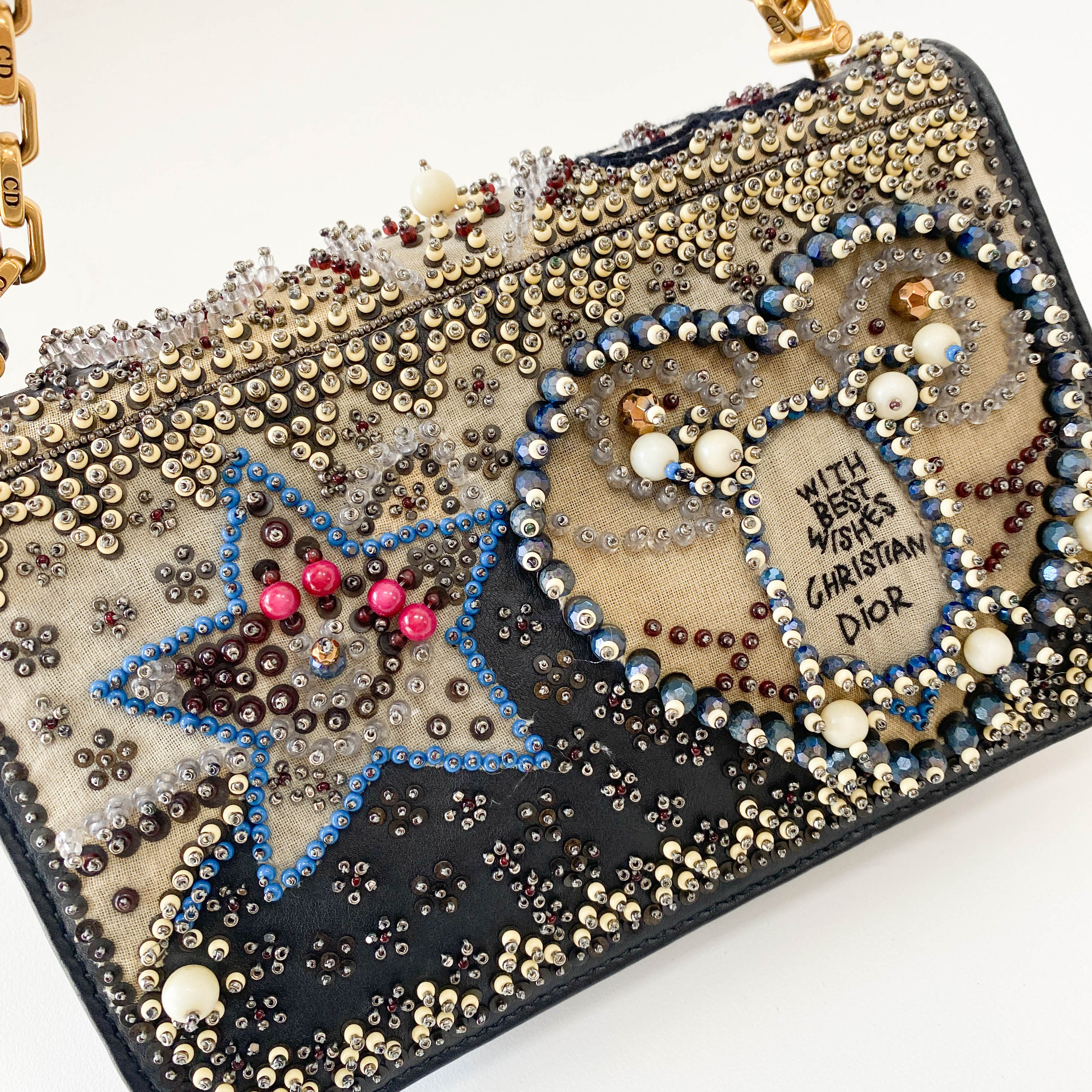 Addict Flap Embroidery Beads and Gold Hardware Chain Bag