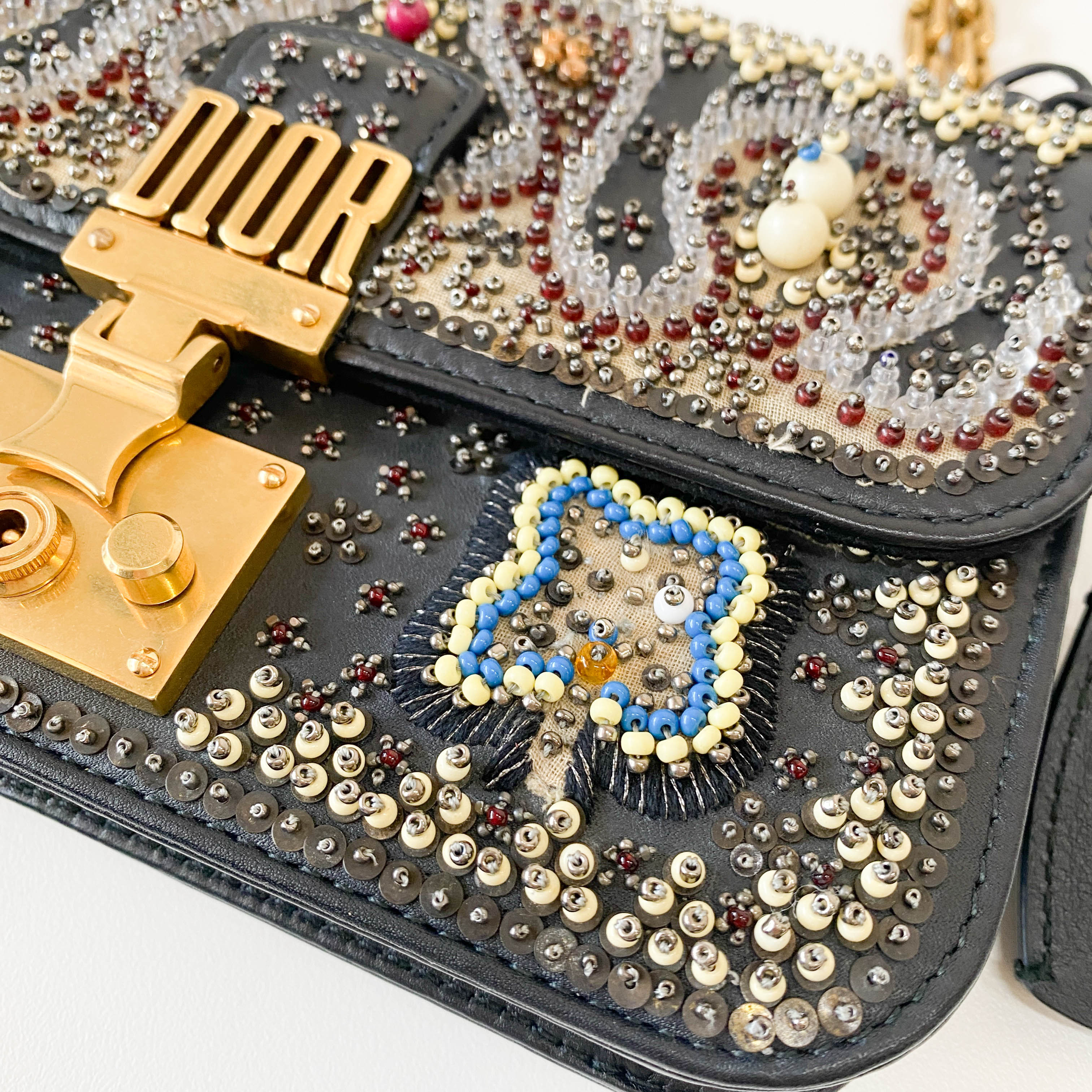 Addict Flap Embroidery Beads and Gold Hardware Chain Bag