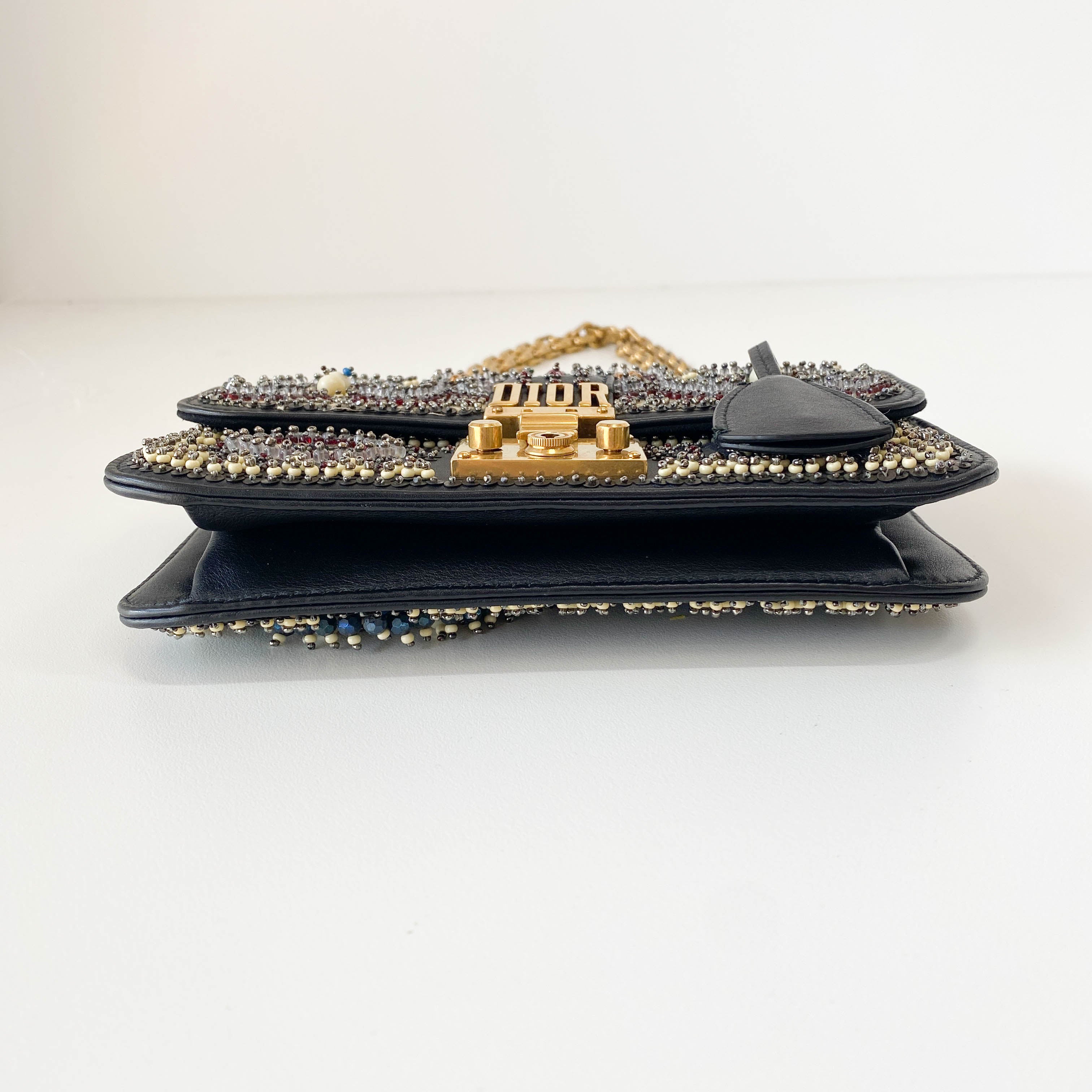 Addict Flap Embroidery Beads and Gold Hardware Chain Bag