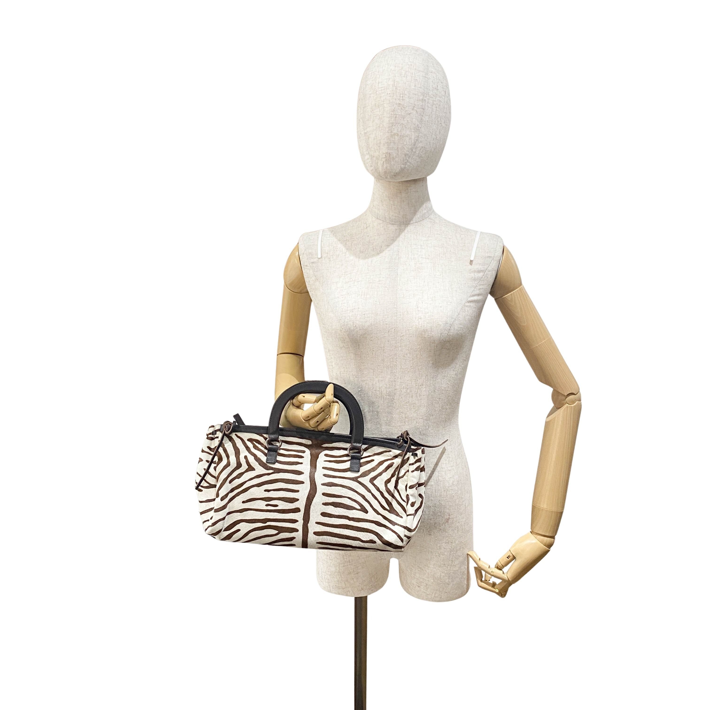 White Zebra Print Pony Hair Handbag