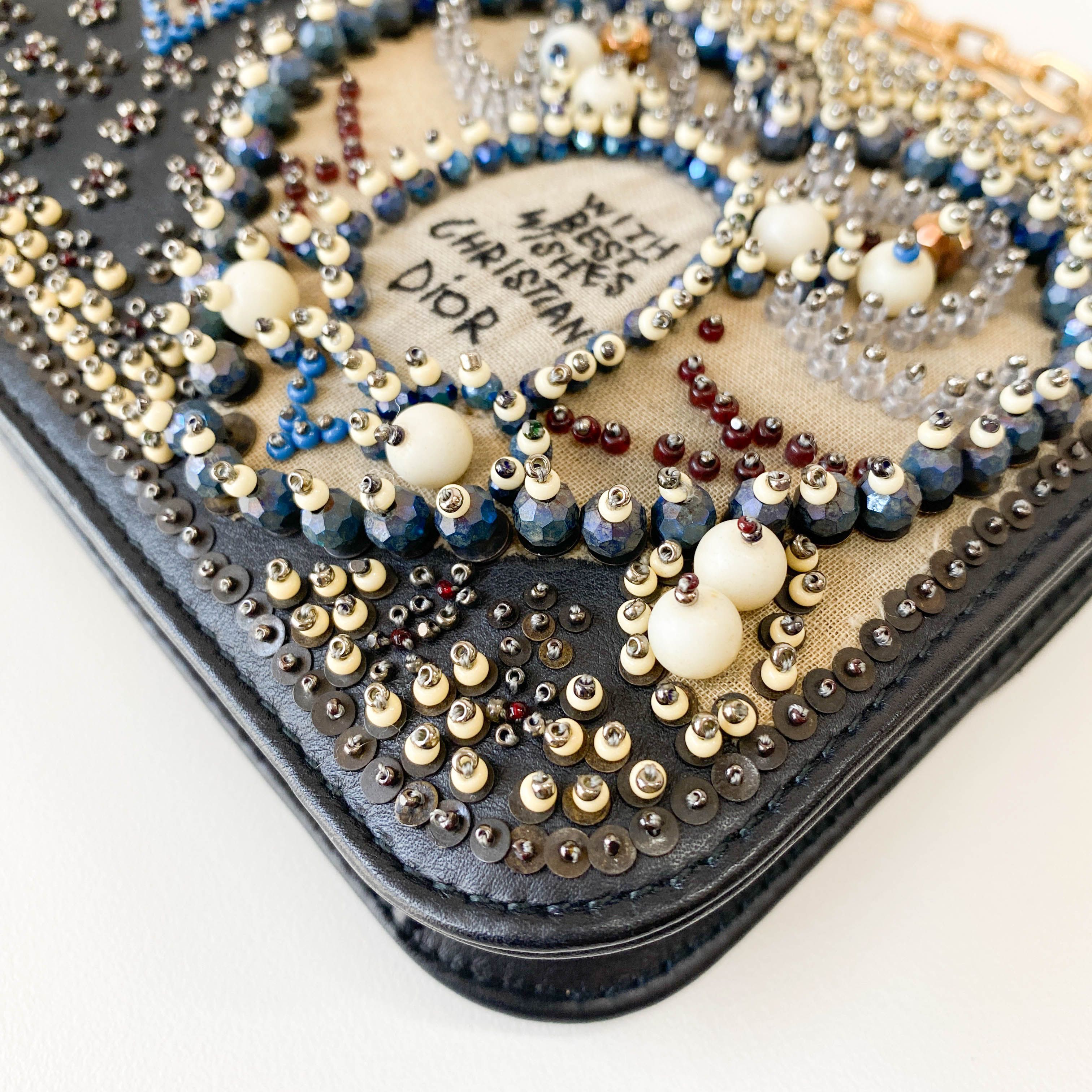 Addict Flap Embroidery Beads and Gold Hardware Chain Bag
