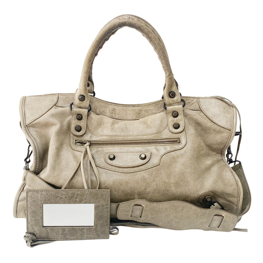 The City Grey Calfskin Leather Two Way Bag