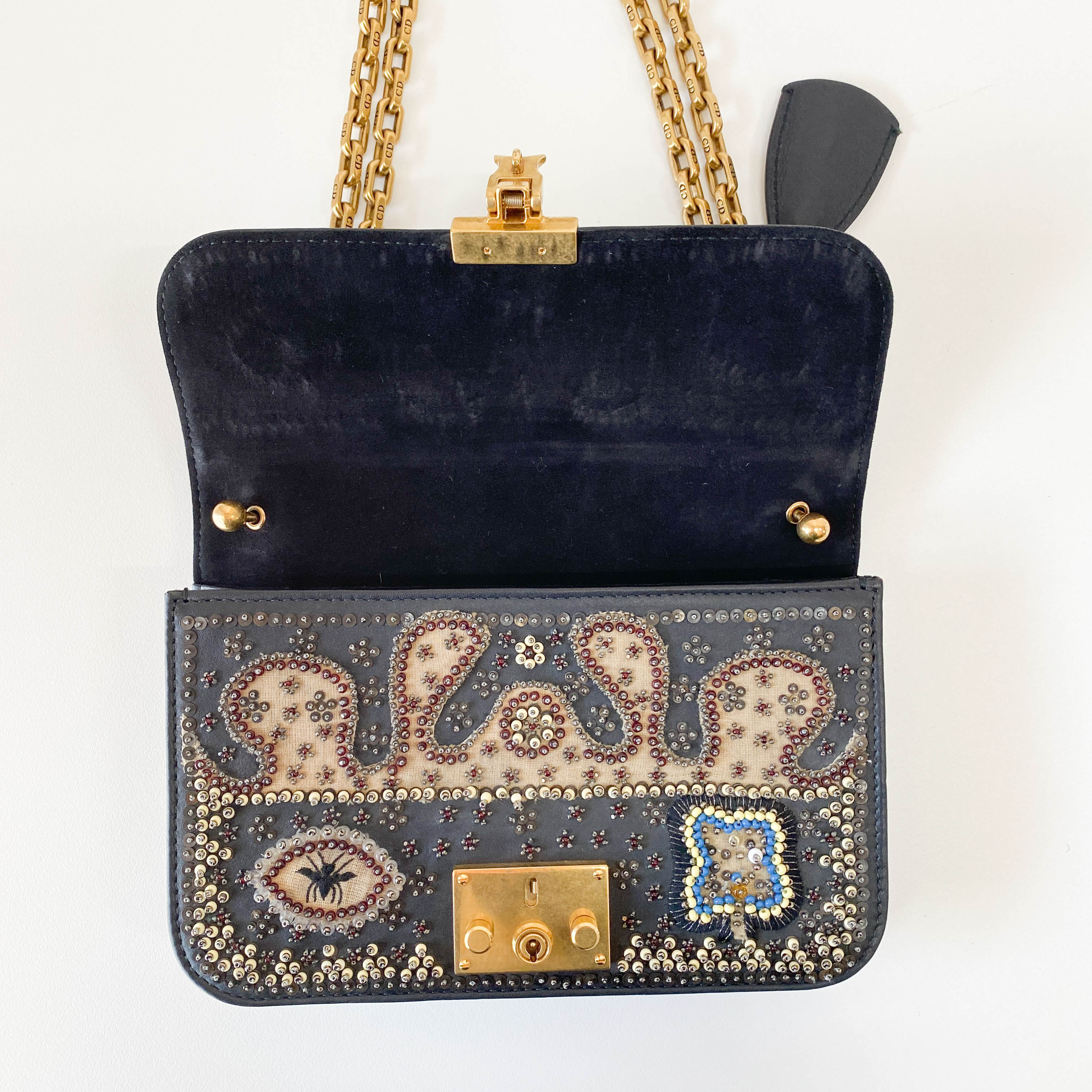 Addict Flap Embroidery Beads and Gold Hardware Chain Bag