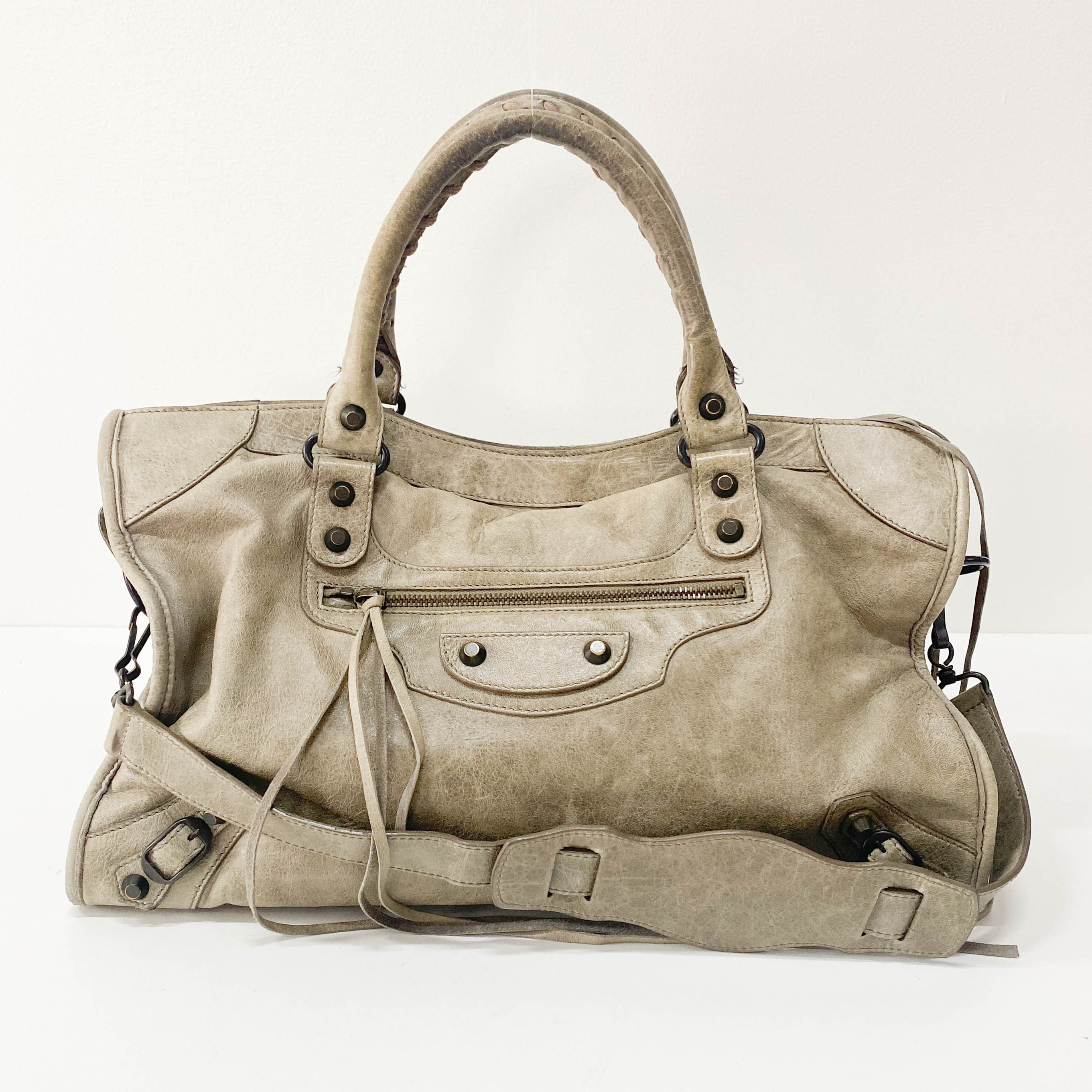 The City Grey Calfskin Leather Two Way Bag