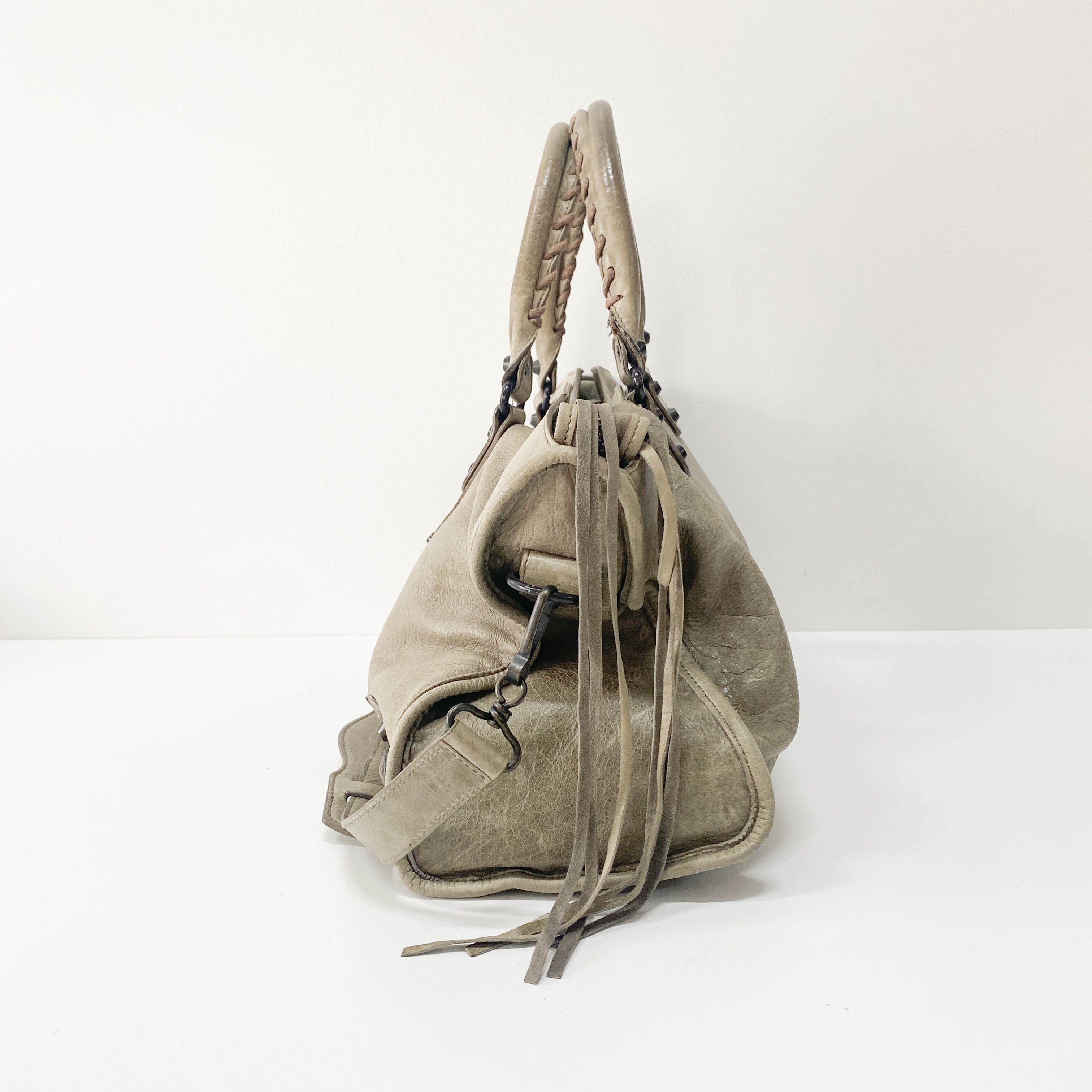 The City Grey Calfskin Leather Two Way Bag