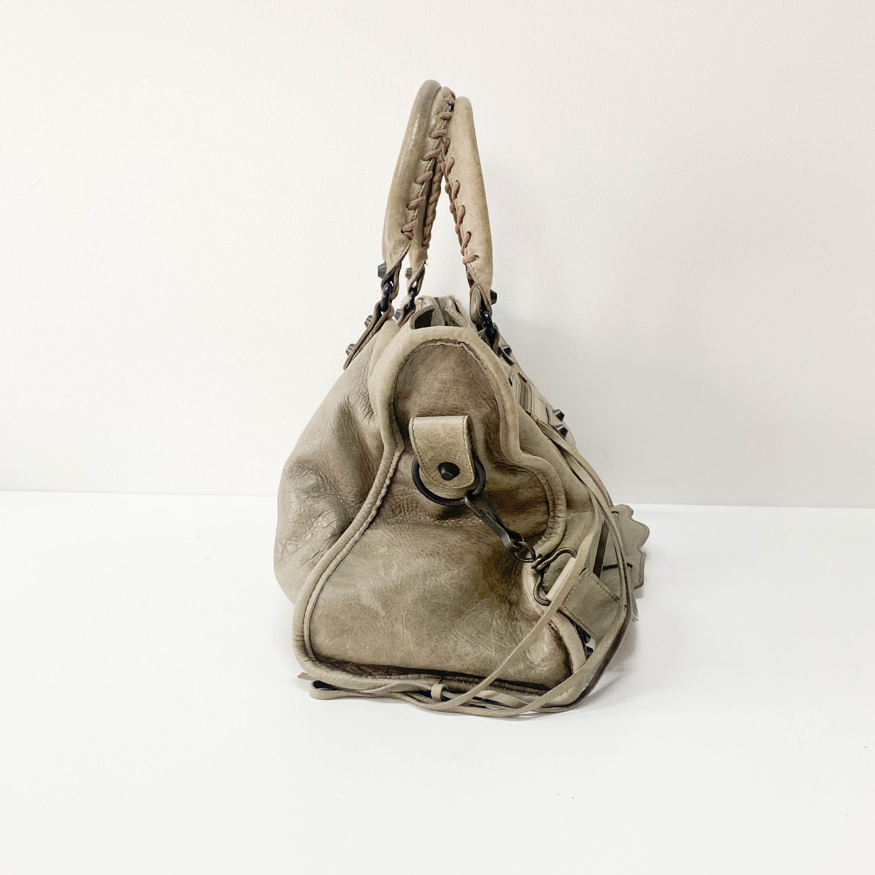 The City Grey Calfskin Leather Two Way Bag