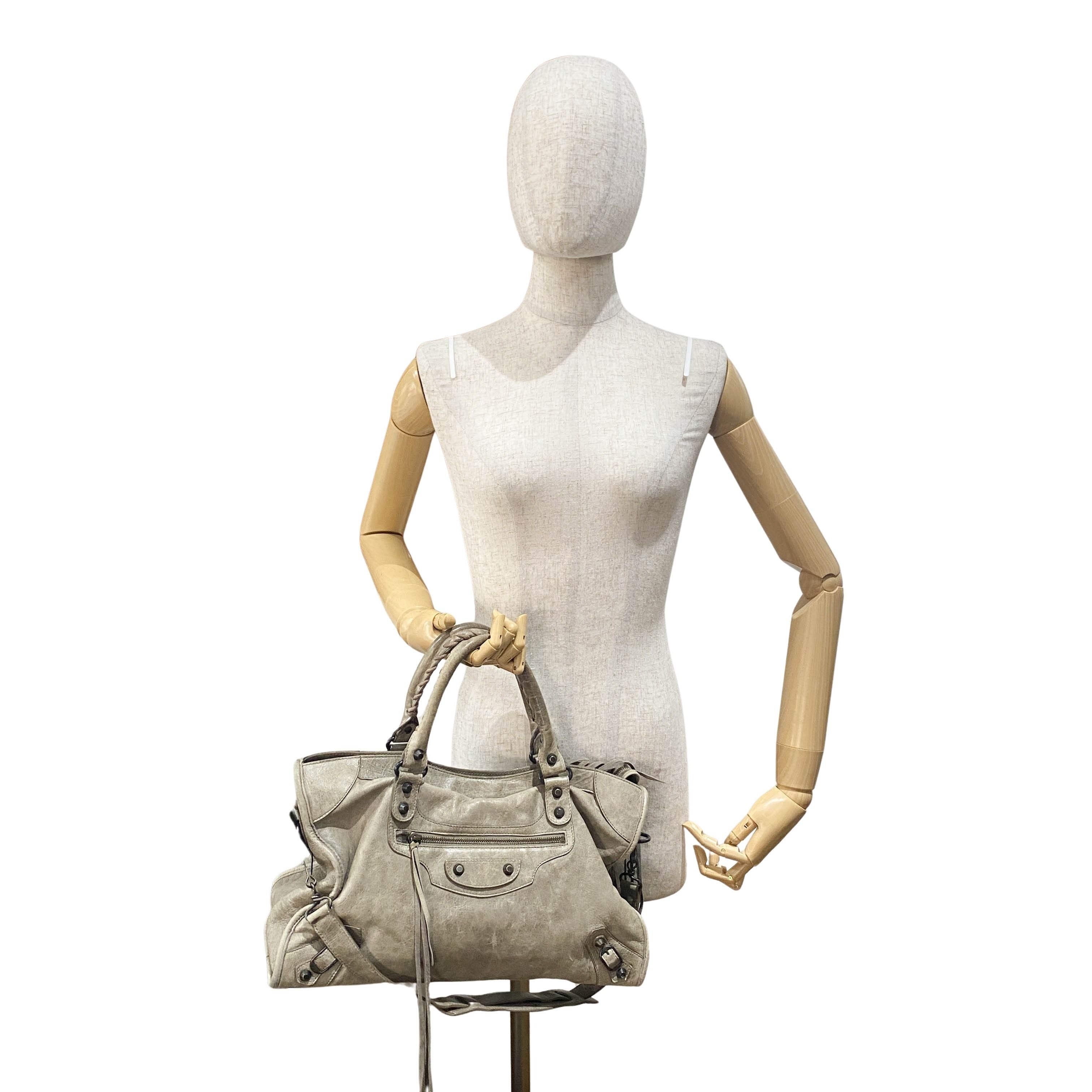 The City Grey Calfskin Leather Two Way Bag