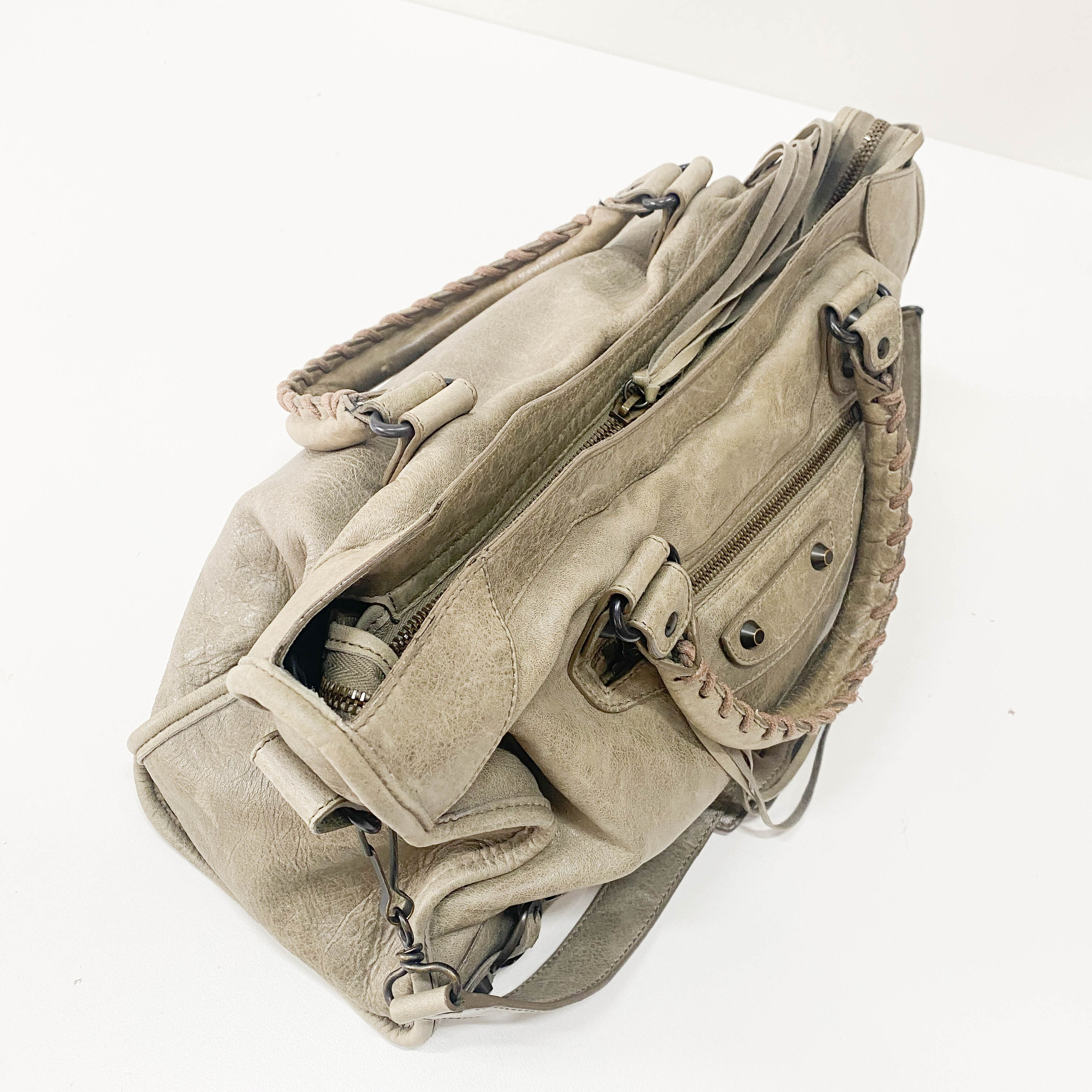 The City Grey Calfskin Leather Two Way Bag