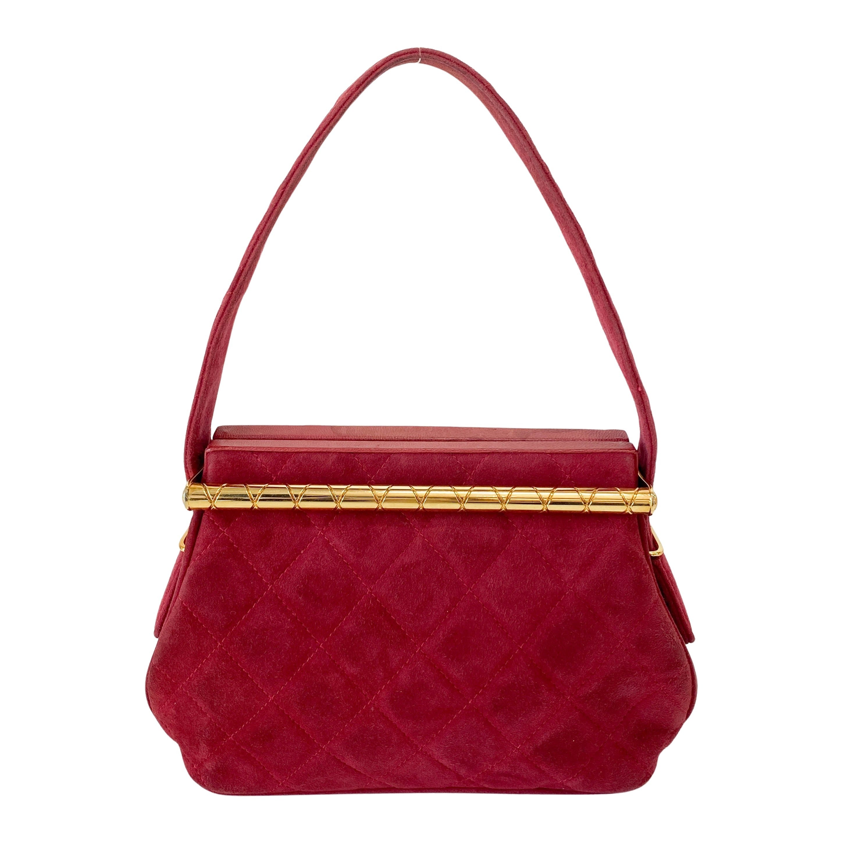 Matelasse Red Velvet and Gold Bar Detail Bag