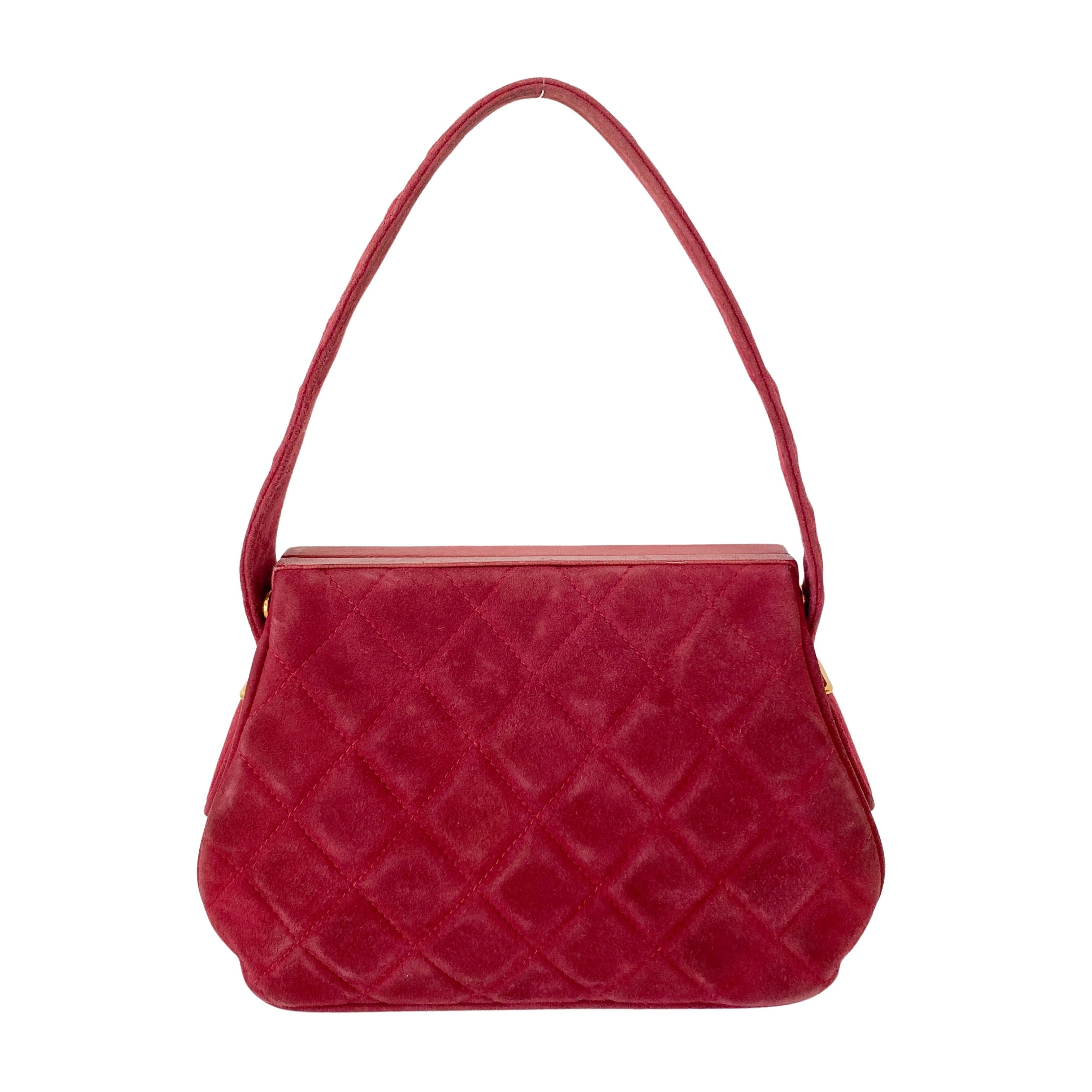 Matelasse Red Velvet and Gold Bar Detail Bag