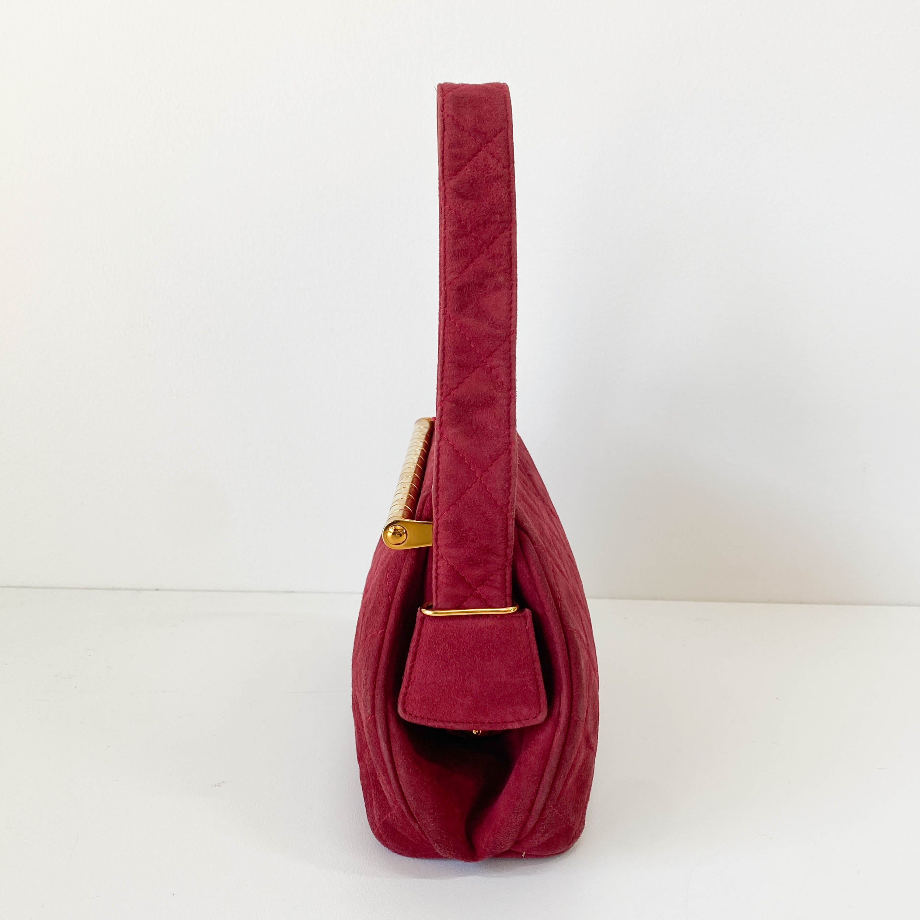 Matelasse Red Velvet and Gold Bar Detail Bag