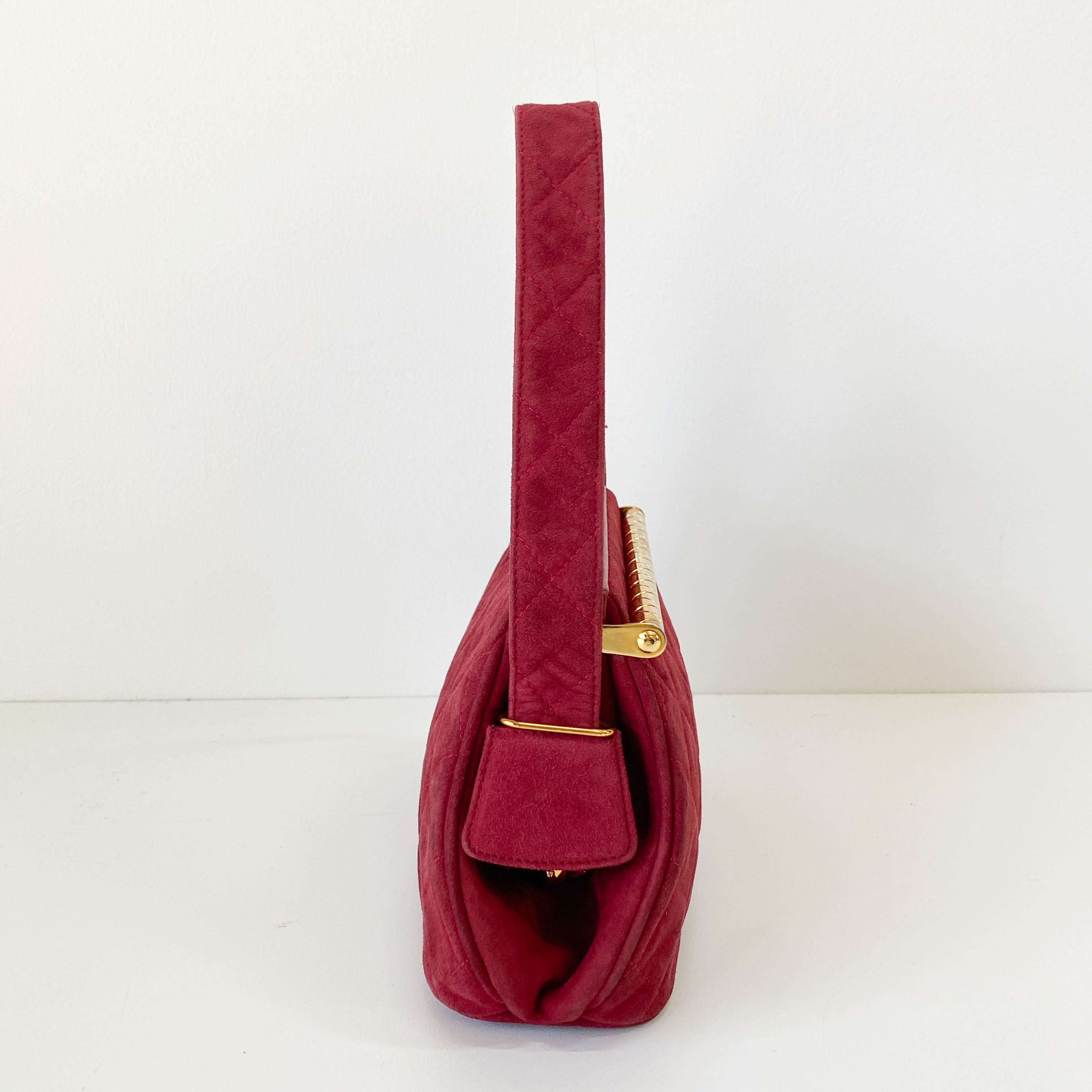 Matelasse Red Velvet and Gold Bar Detail Bag