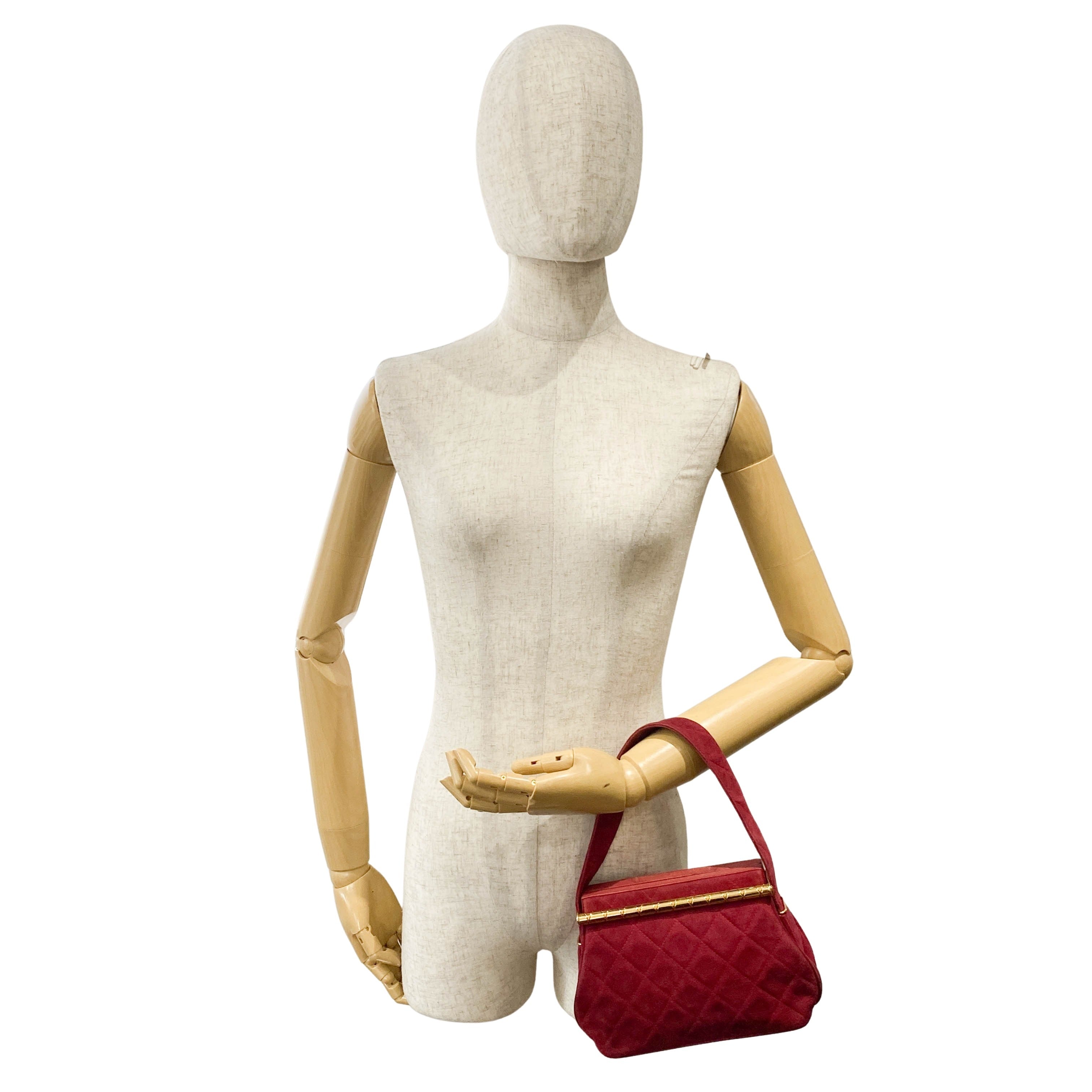 Matelasse Red Velvet and Gold Bar Detail Bag