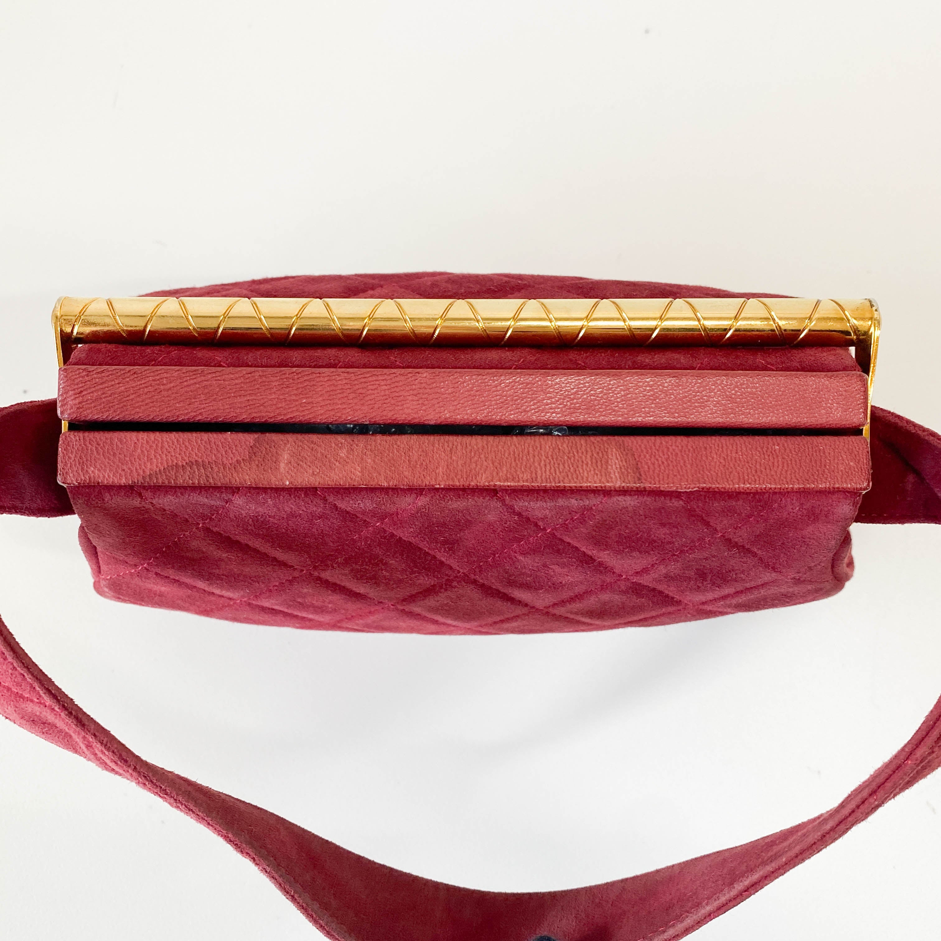 Matelasse Red Velvet and Gold Bar Detail Bag