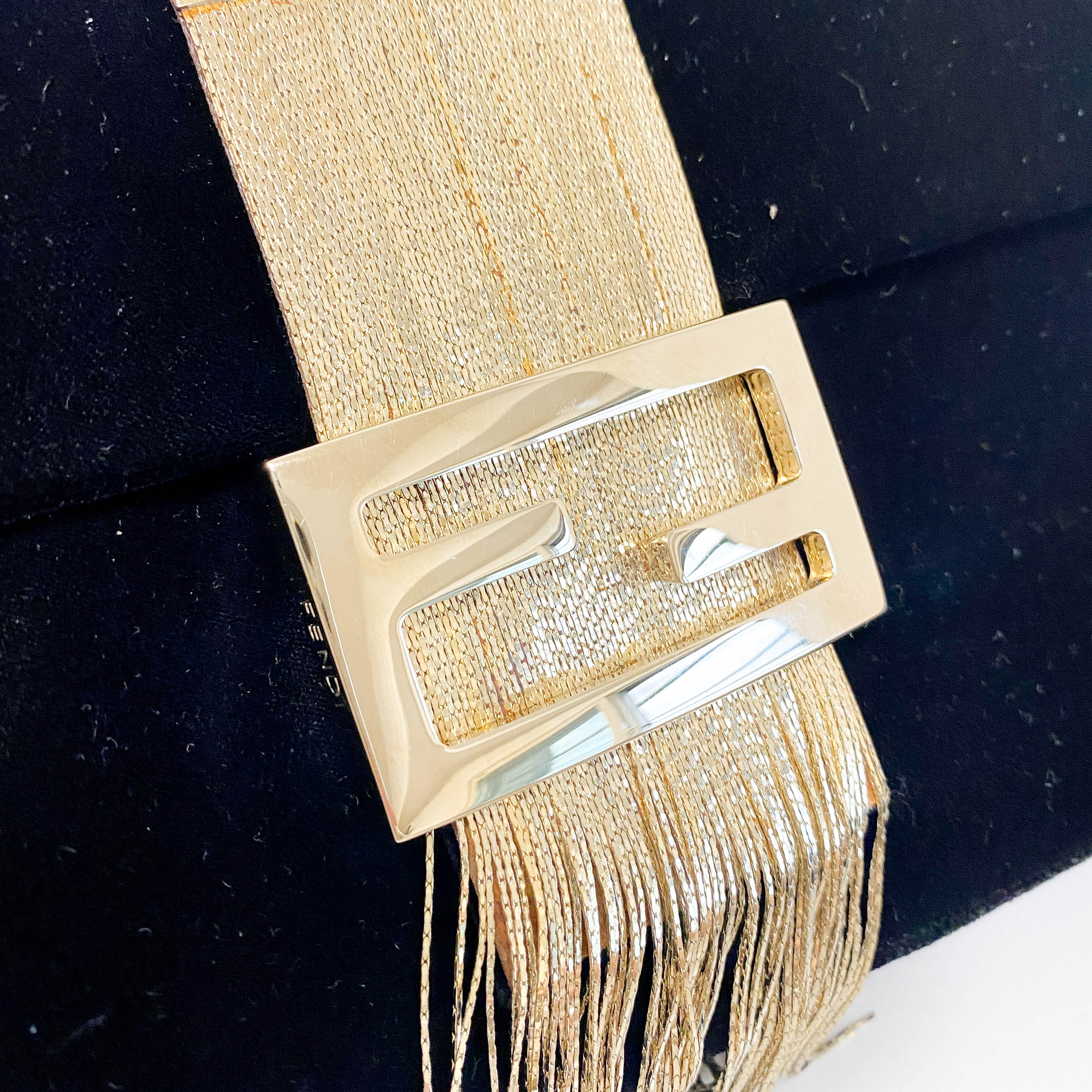 Baguette in Black Velvet with Gold Metallic Fringing