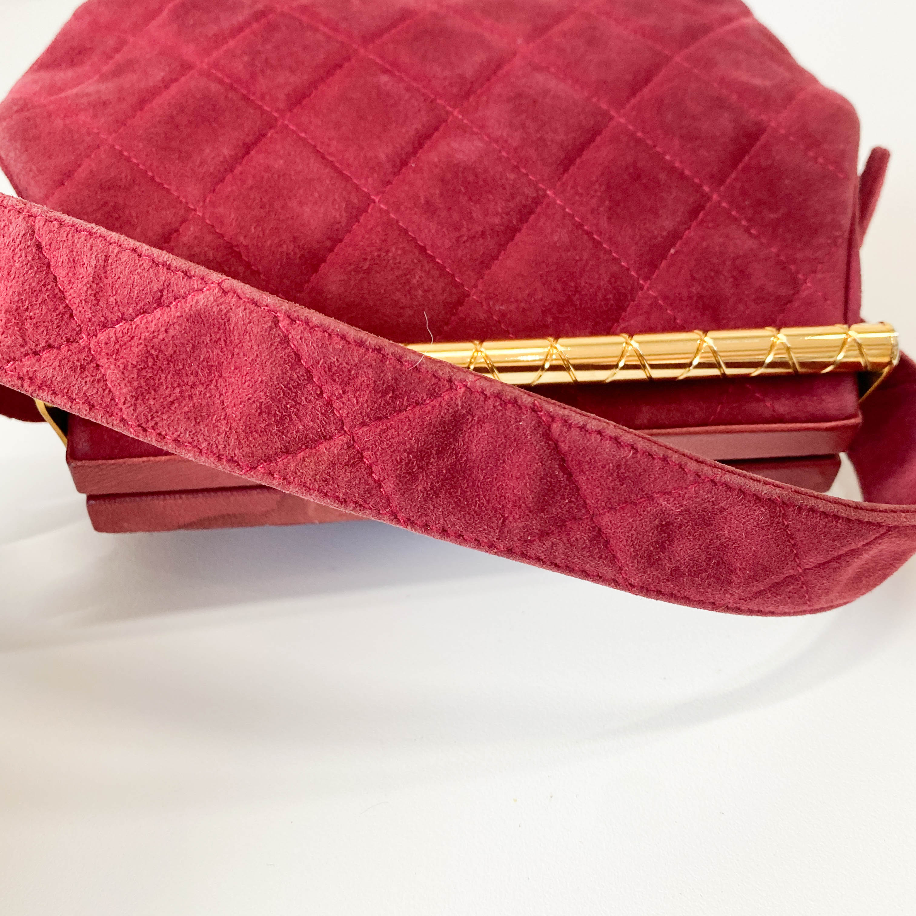 Matelasse Red Velvet and Gold Bar Detail Bag