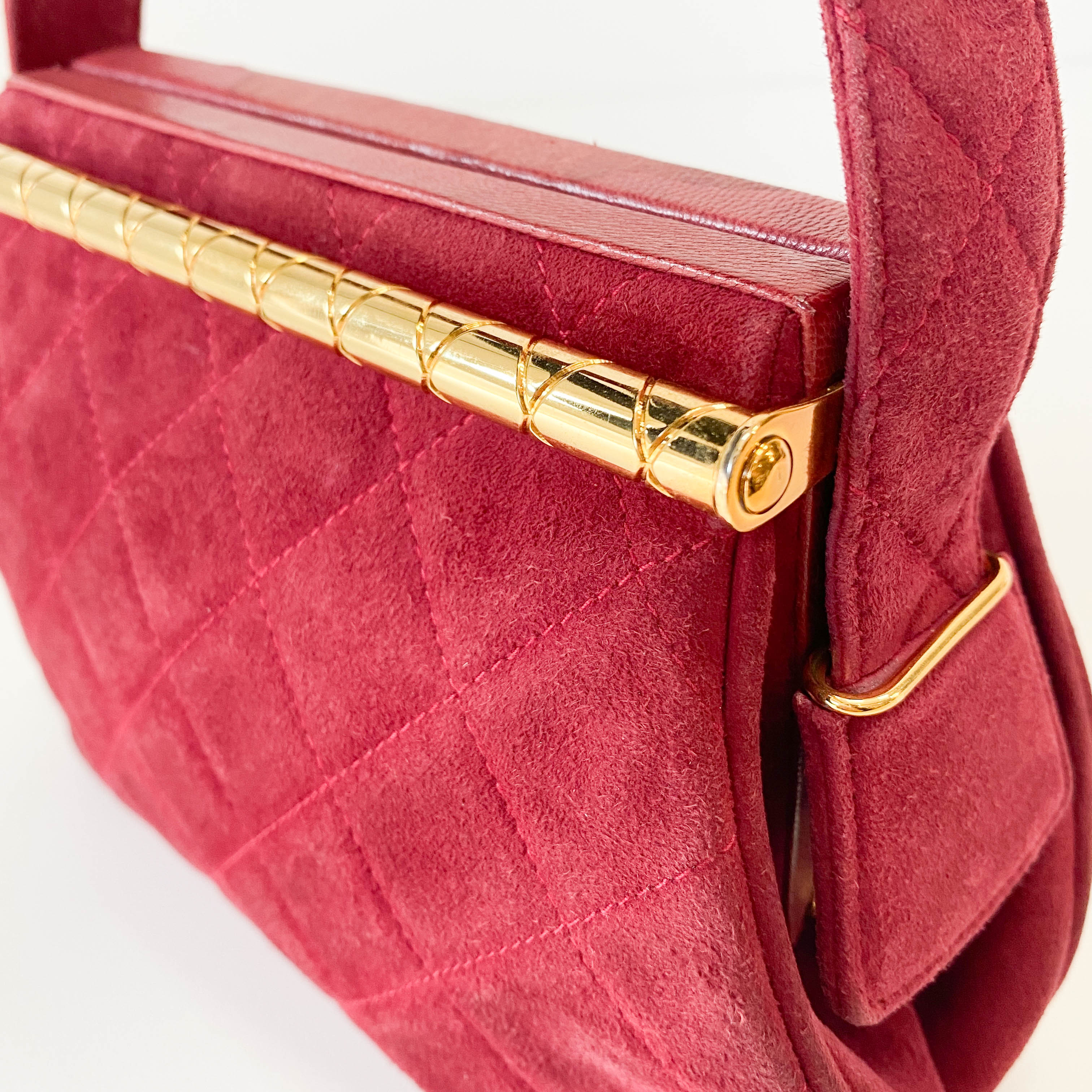 Matelasse Red Velvet and Gold Bar Detail Bag