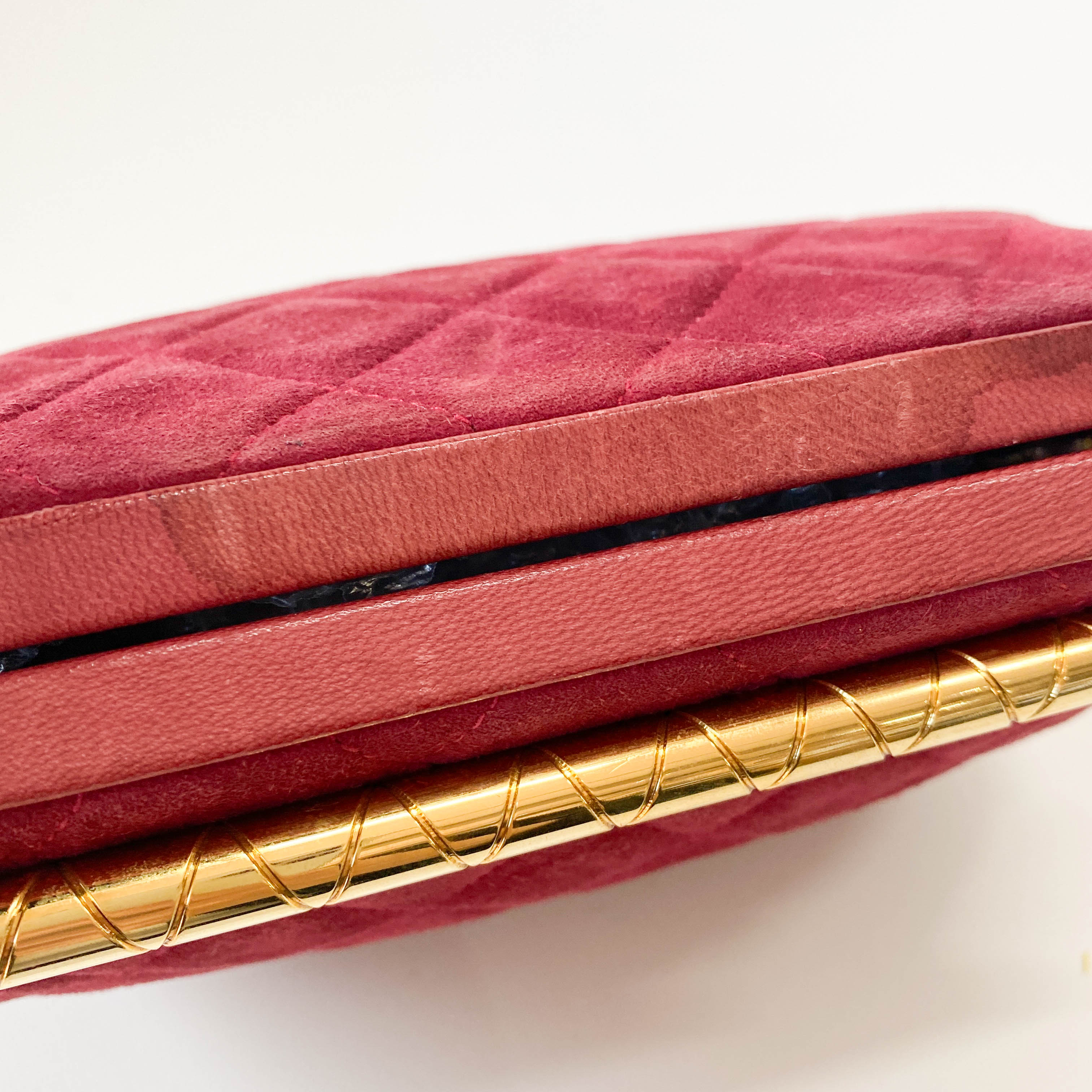Matelasse Red Velvet and Gold Bar Detail Bag