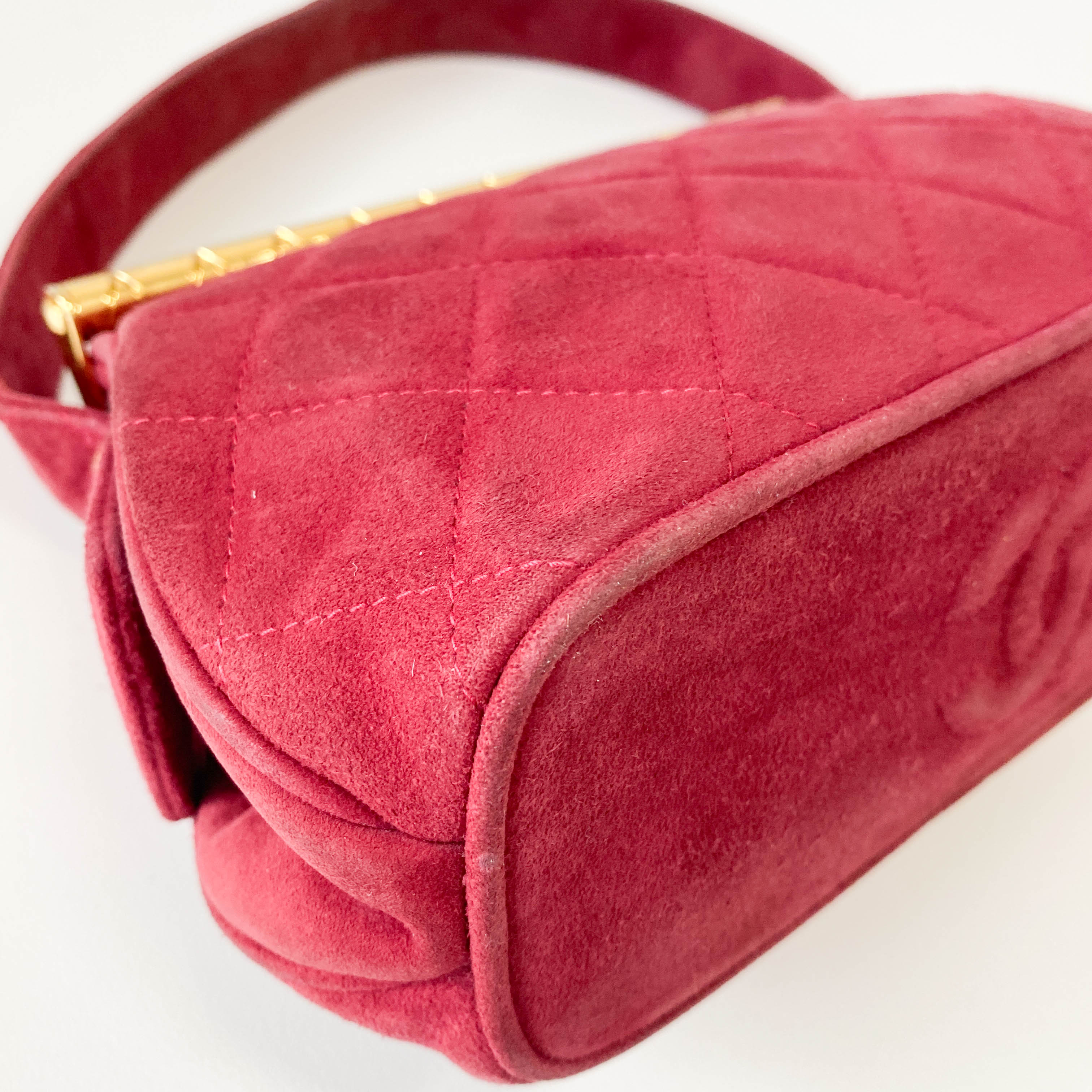 Matelasse Red Velvet and Gold Bar Detail Bag