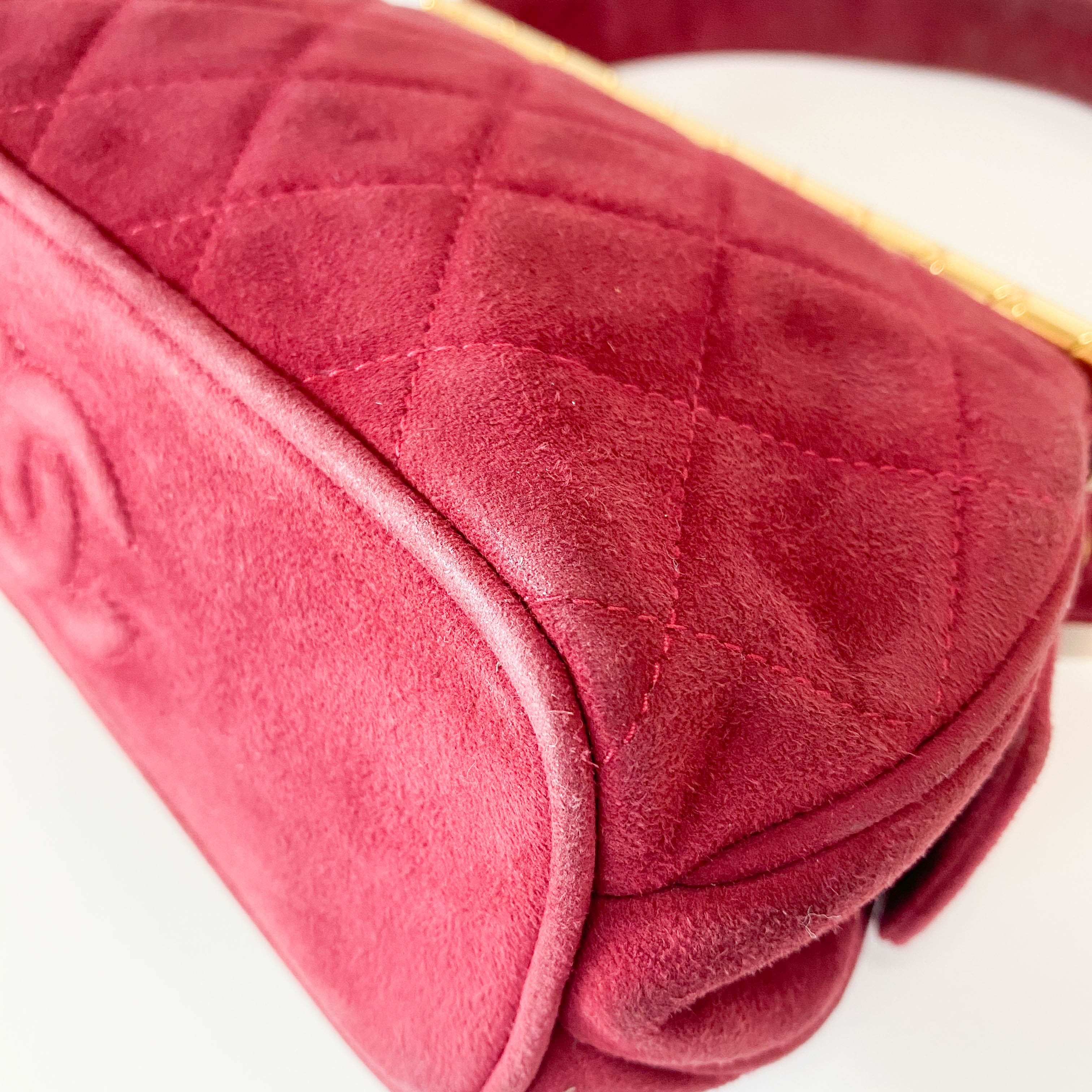 Matelasse Red Velvet and Gold Bar Detail Bag