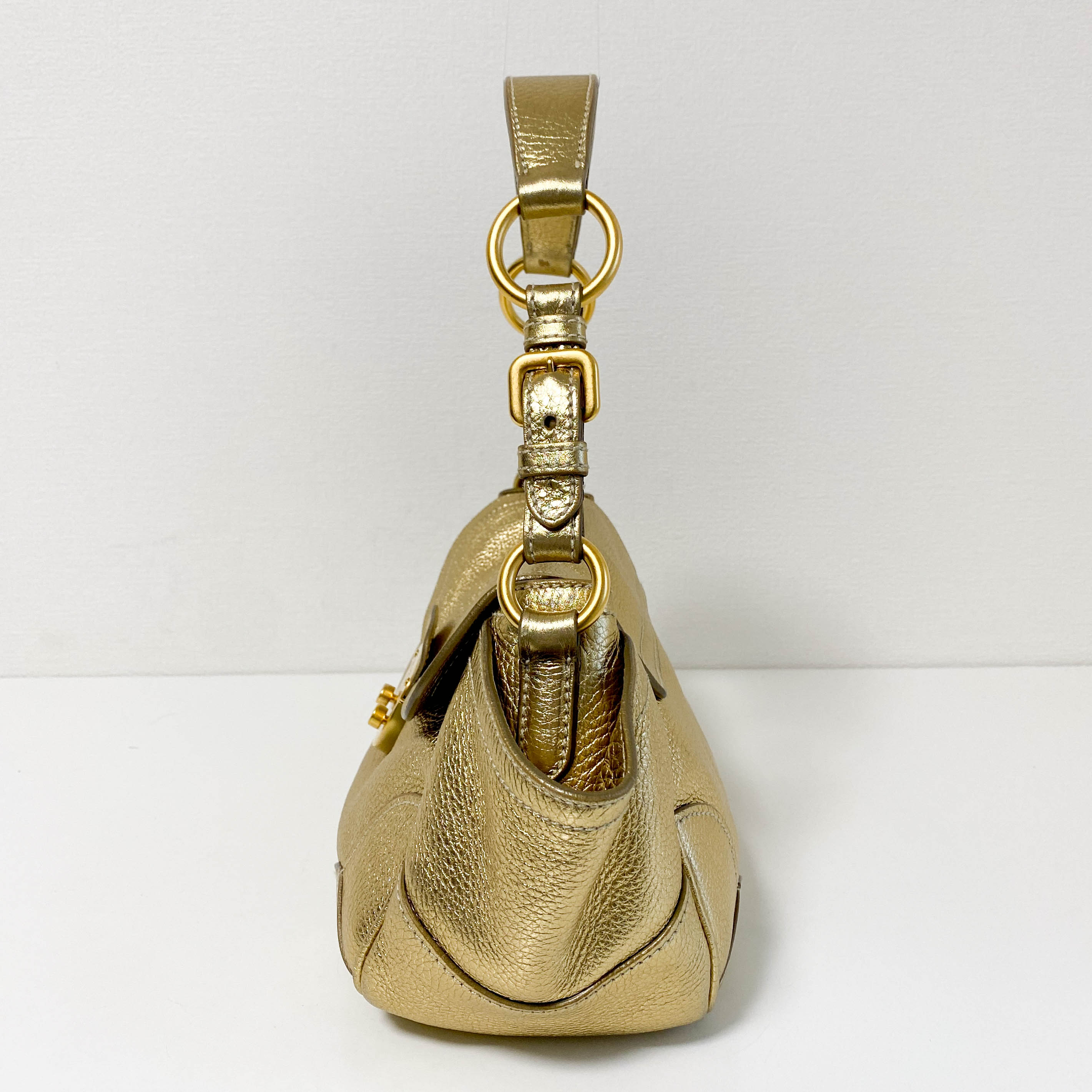 Metallic Gold Vitello Daino Flap Shoulder Bag