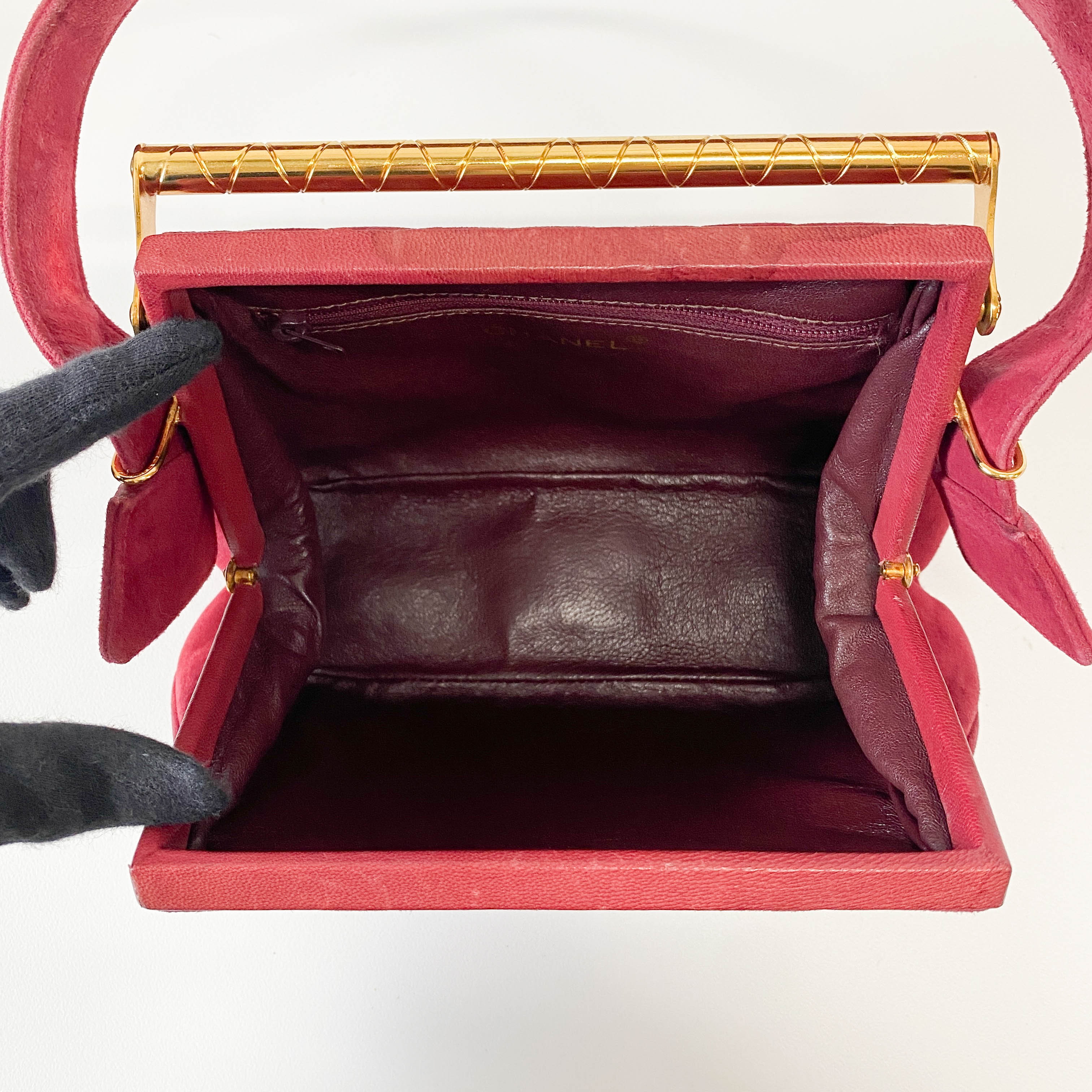 Matelasse Red Velvet and Gold Bar Detail Bag