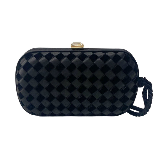 Intrecciato Mini Black Satin & Velvet Clutch Bag