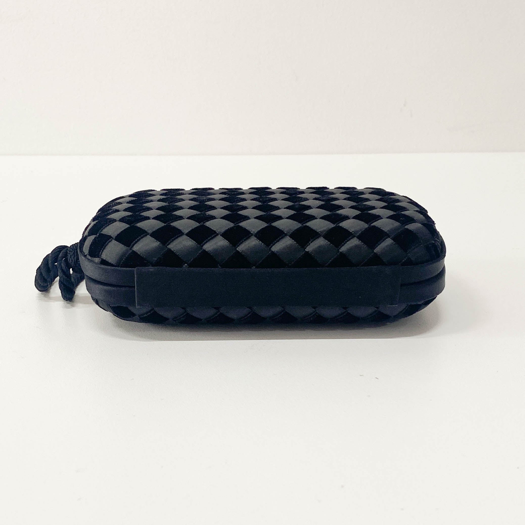 Intrecciato Mini Black Satin & Velvet Clutch Bag