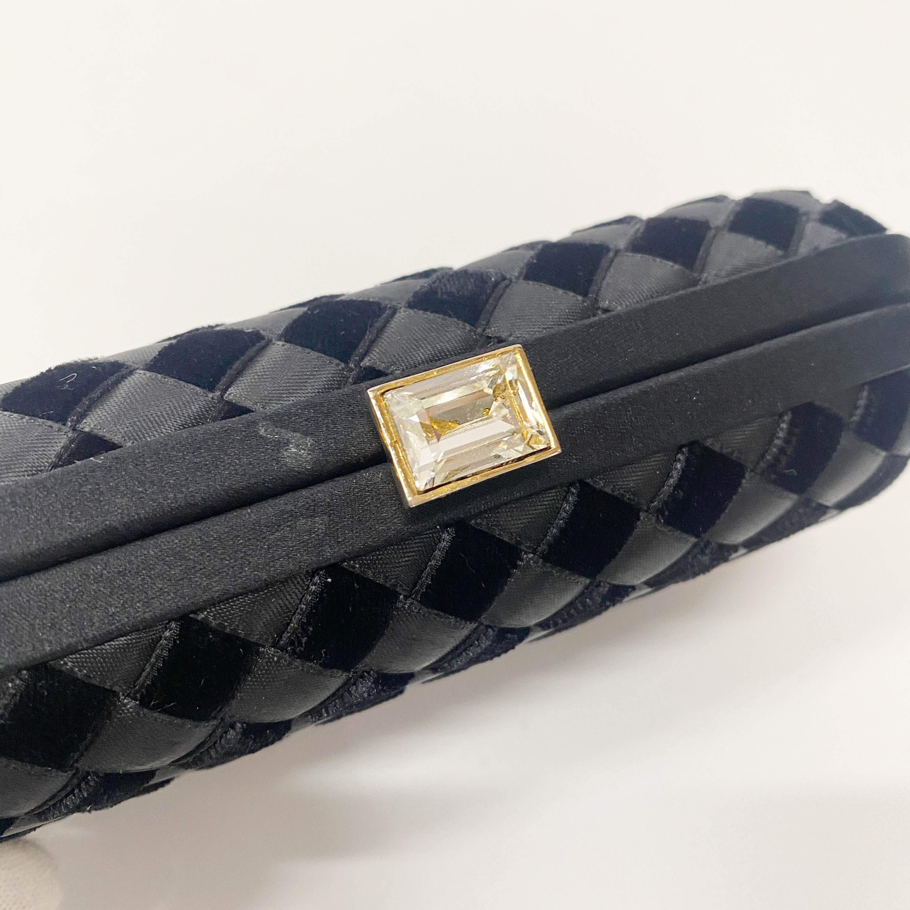 Intrecciato Mini Black Satin & Velvet Clutch Bag