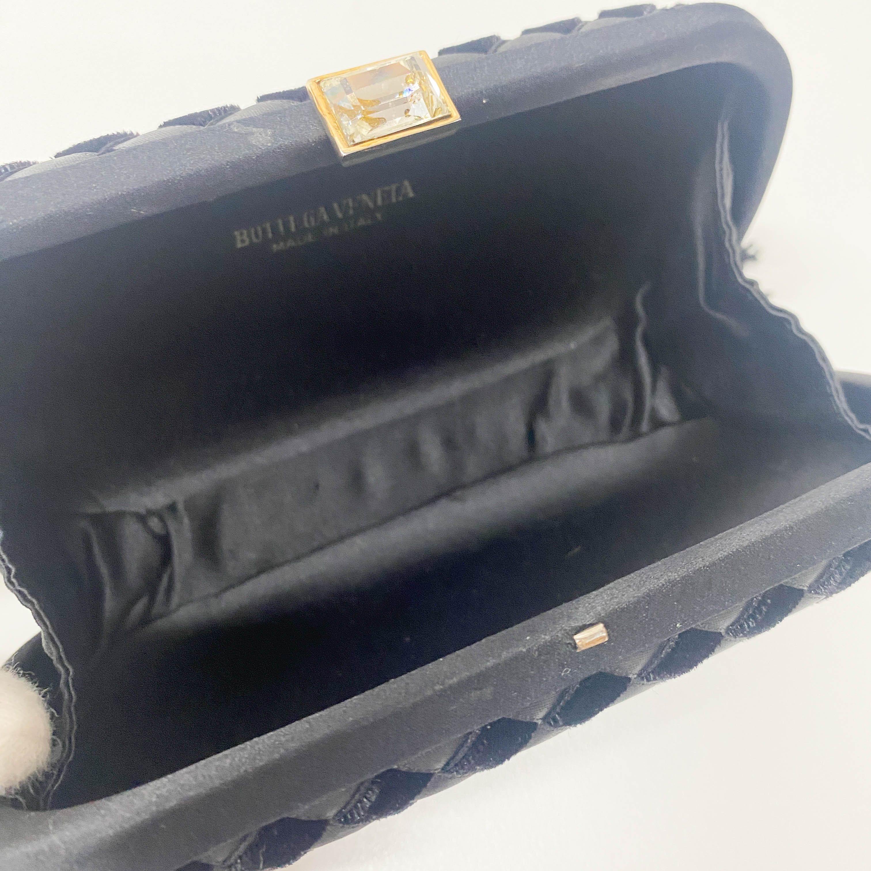 Intrecciato Mini Black Satin & Velvet Clutch Bag