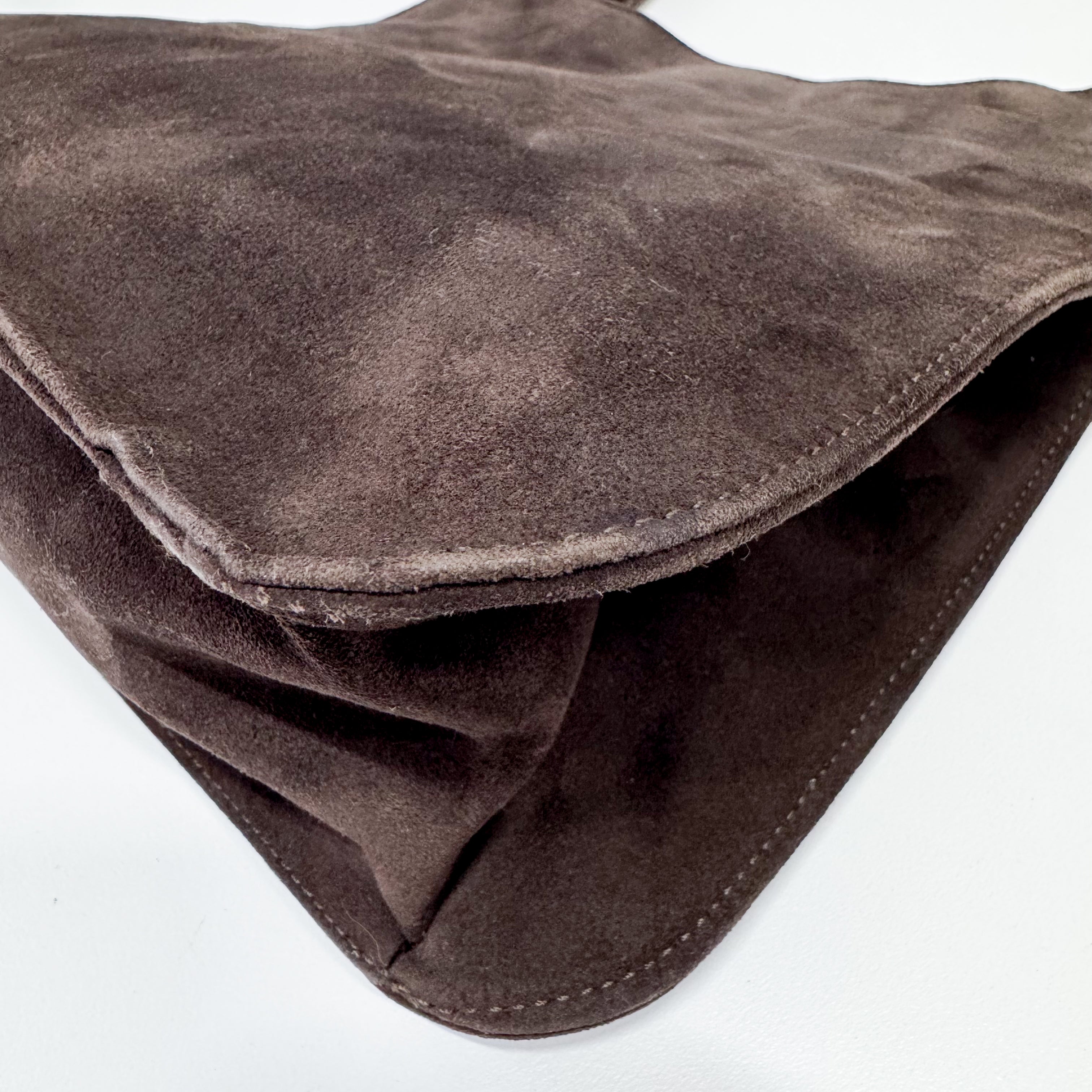 Suede Brown Hobo Shoulder Bag