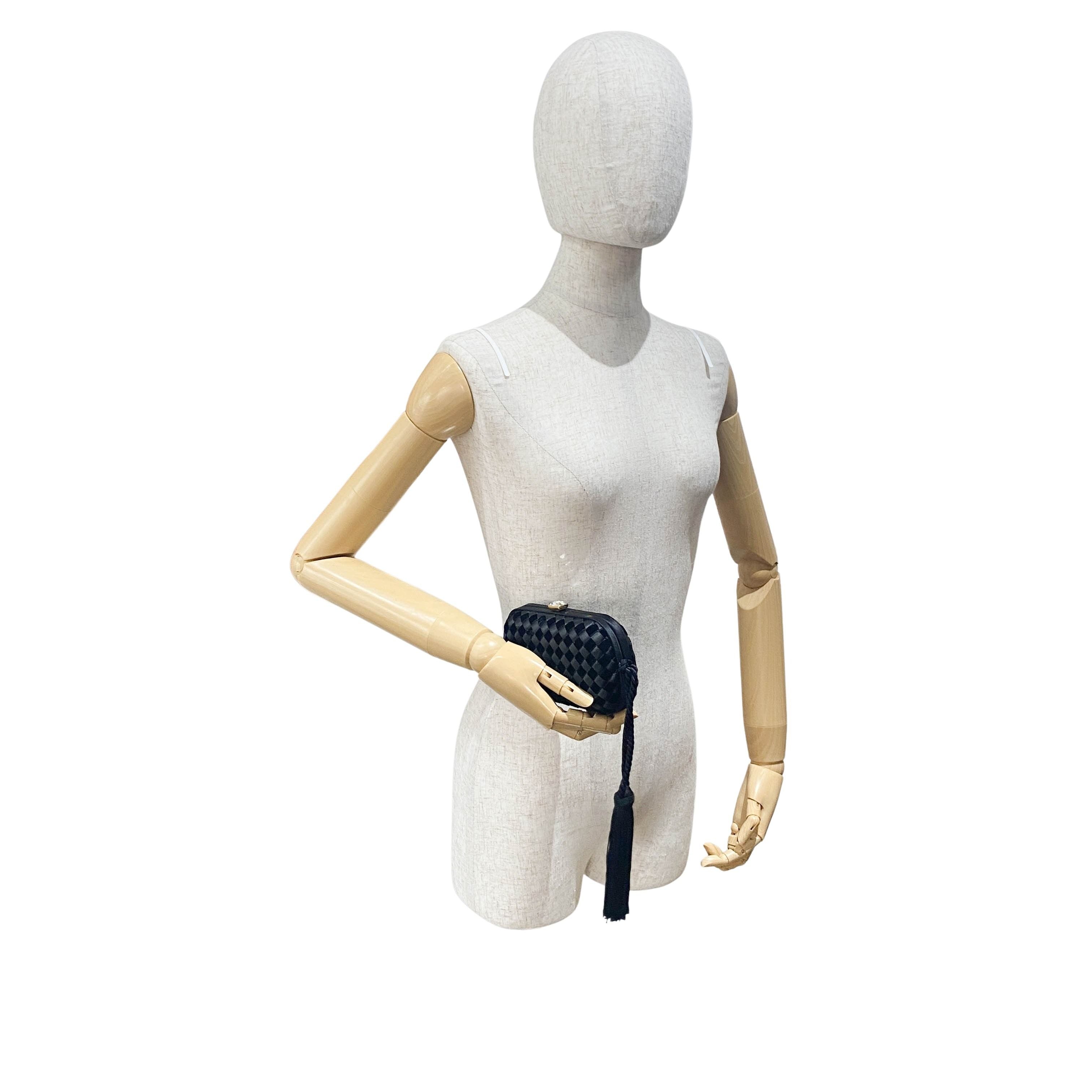 Intrecciato Mini Black Satin & Velvet Clutch Bag