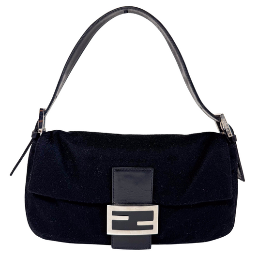 Baguette Wool Black Shouolder Bag