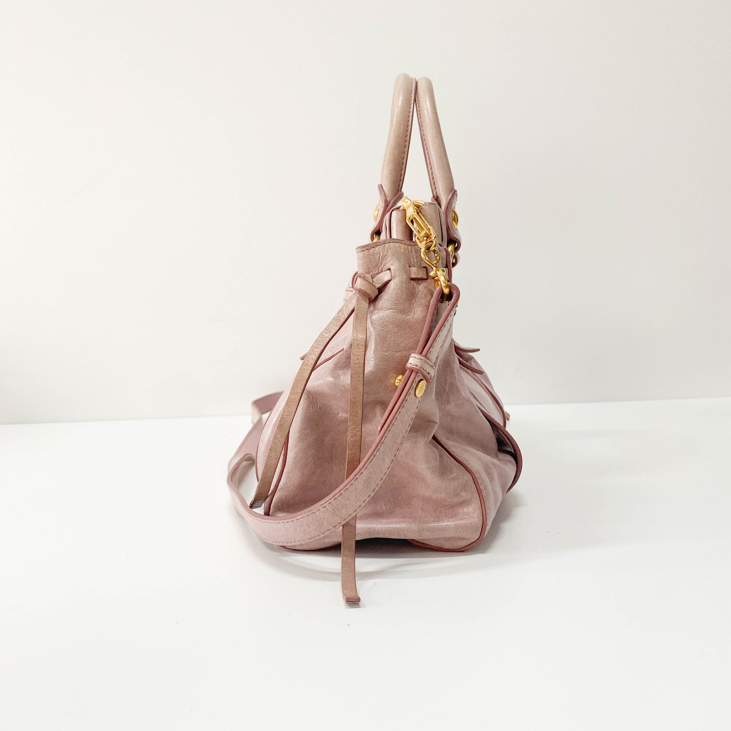 Vitello Pink Calfskin Leather Two Way Bag